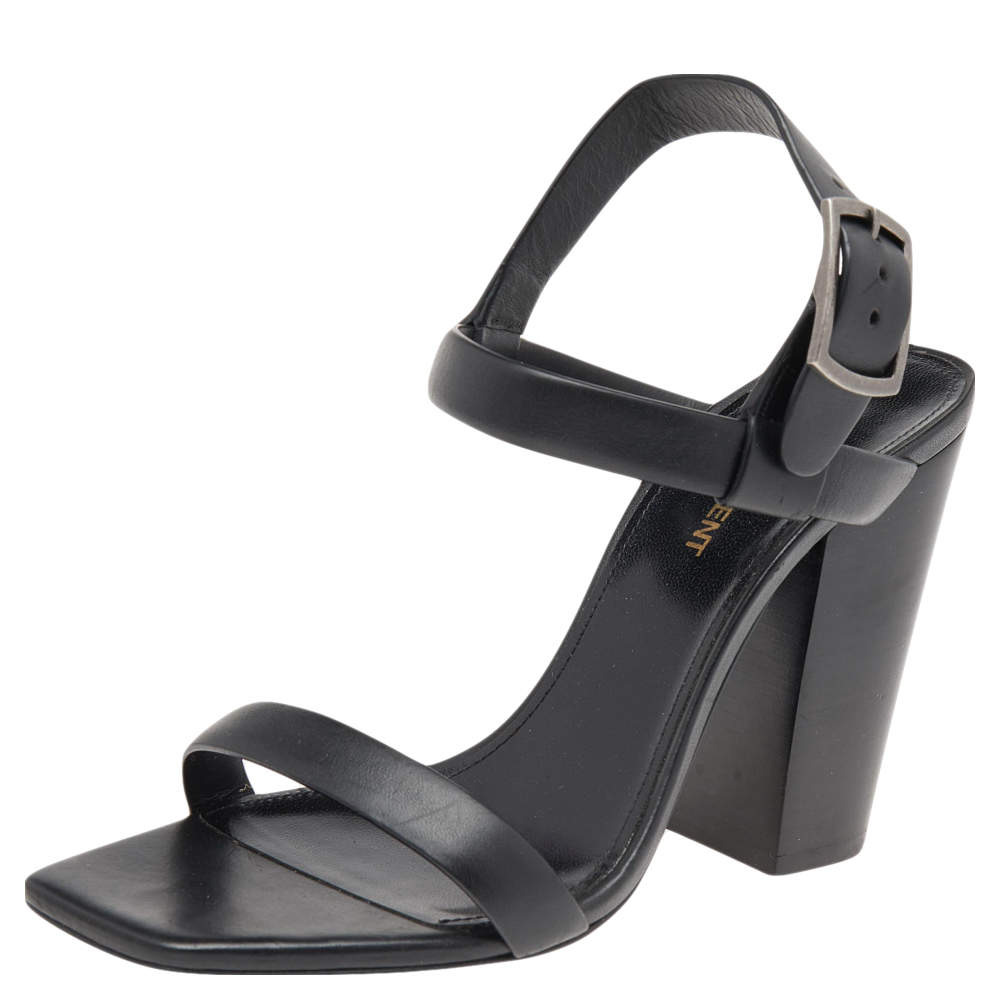 Saint Laurent Black Leather Ankle Strap Sandals Size 38