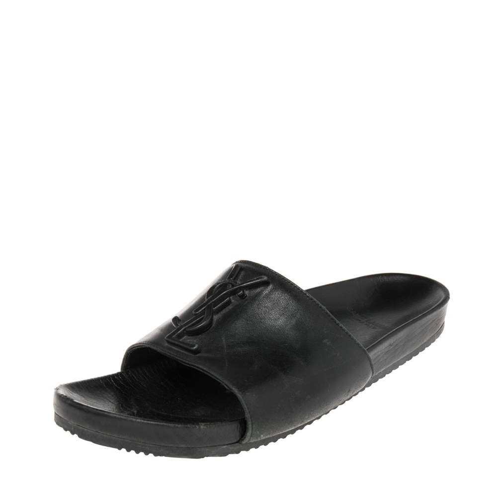 Saint Laurent Black Leather Jimmy Slide Flats Size 38