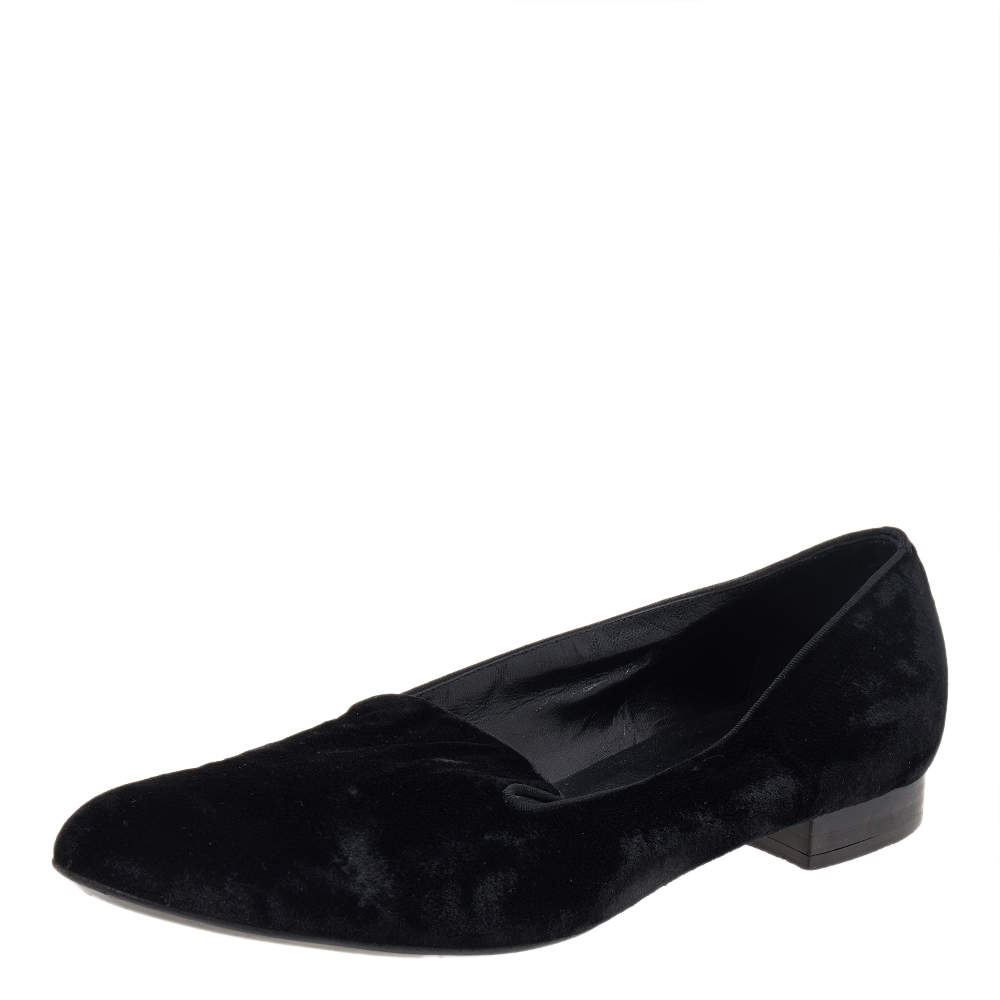 Saint Laurent Black Velvet Slip On Smoking Loafers Size 41