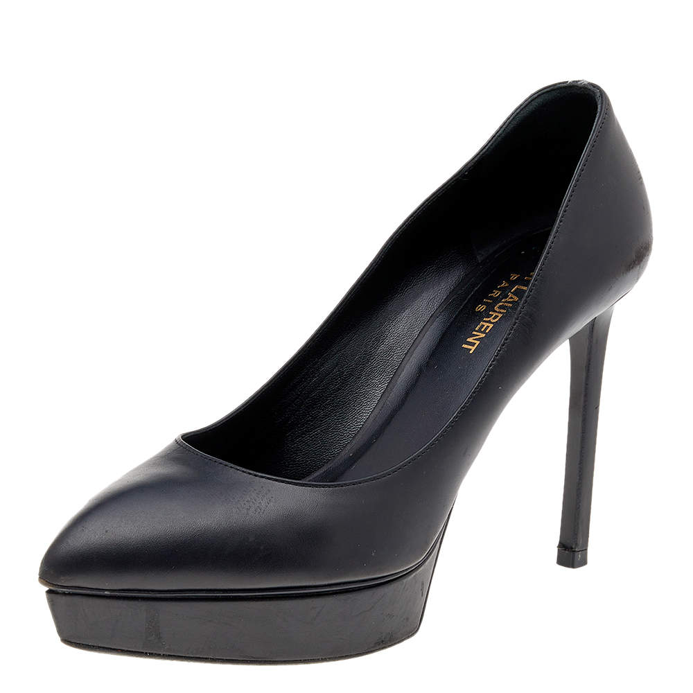Pre Owned Saint Laurent Black Leather Janis Platform Pumps Size 37.5