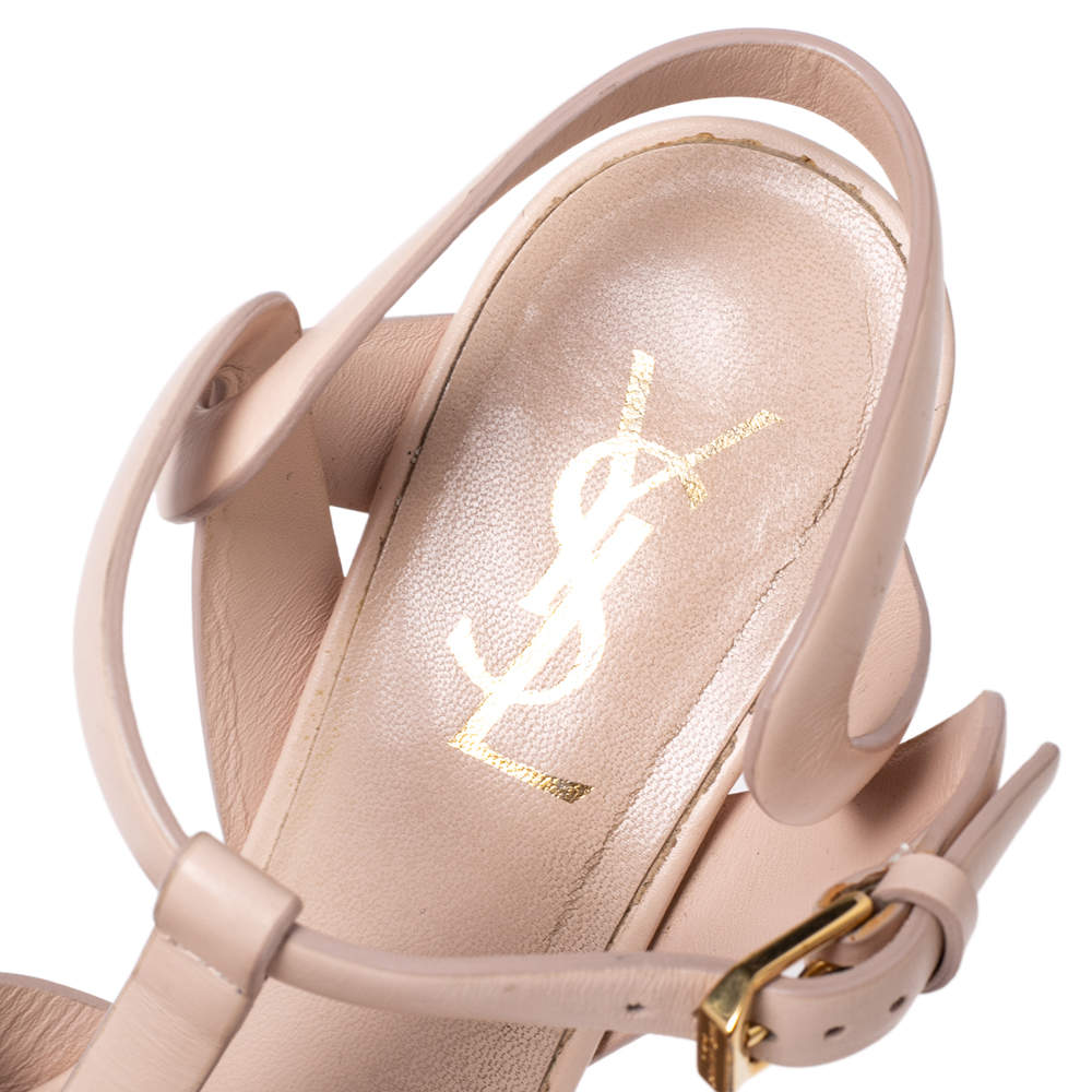 Pre Owned Saint Laurent Pink Leather Tribute Platform Sandals Size 37