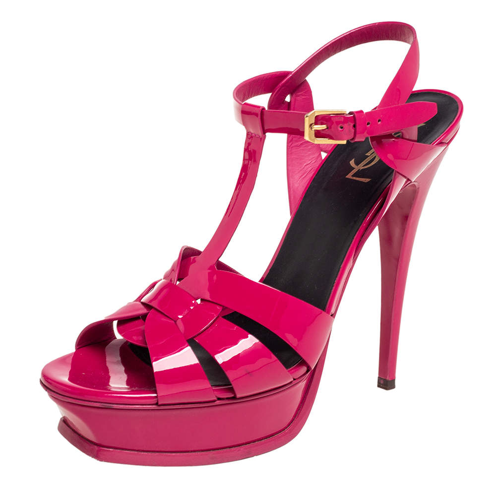 Pre Owned Saint Laurent Pink Patent Leather Tribute  Sandals Size 41
