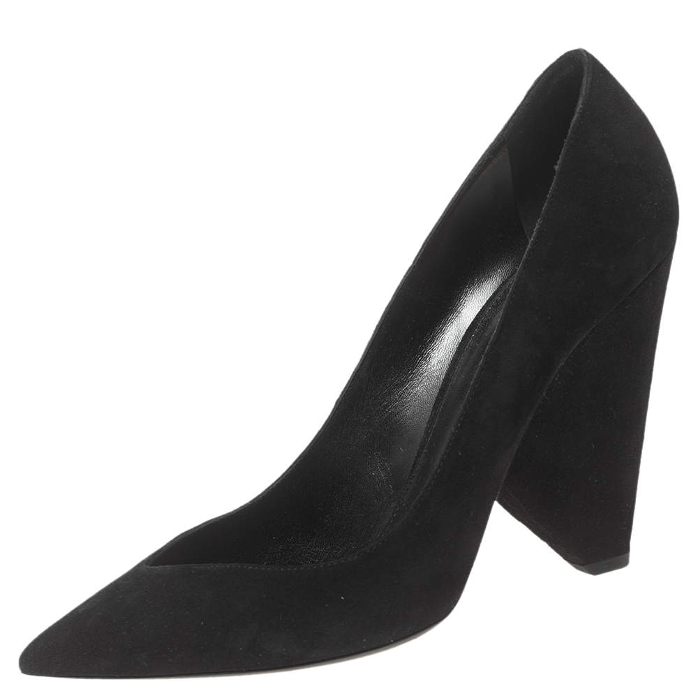 Saint Laurent Black Suede Platform Block Pumps Size 40