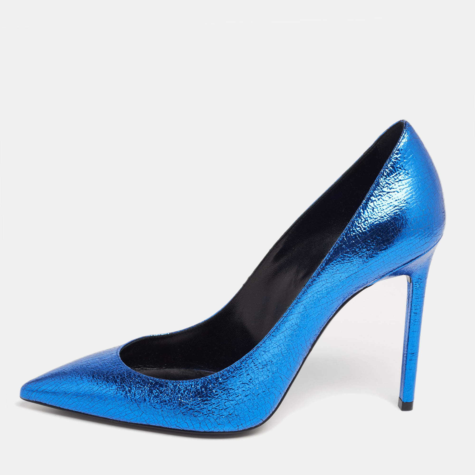 Pre Owned Saint Laurent Blue Leather Pointed Toe Pumps Size 39