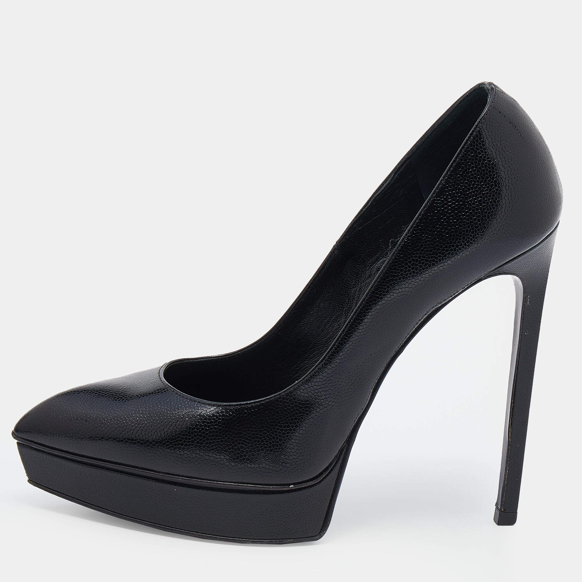 Pre Owned Saint Laurent Black Leather Janis Pointed Toe Pumps Size 38.5