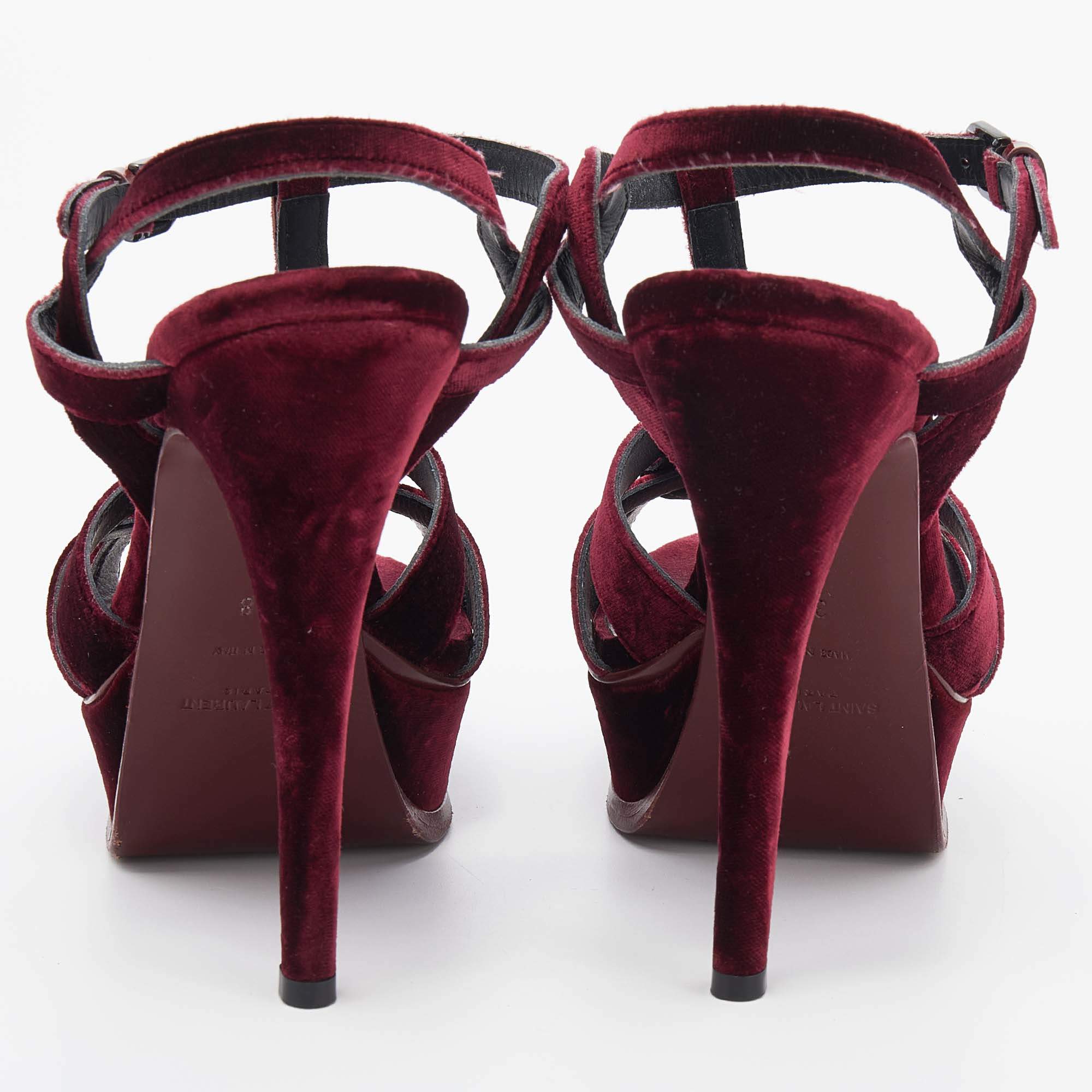 Tribute velvet sandals Saint Laurent Red size 39 EU in Velvet - 29131092