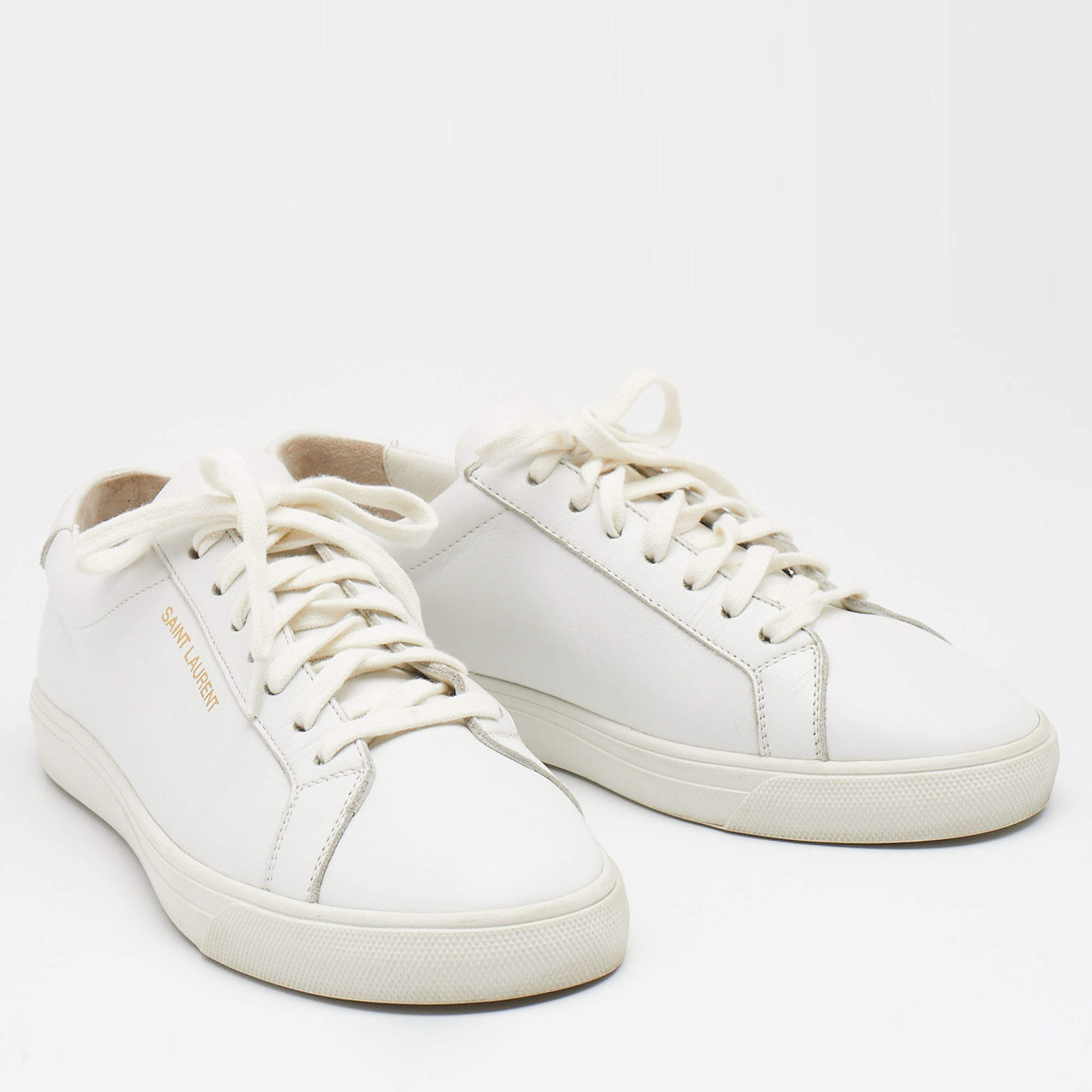 Pre Owned Saint Laurent White Leather Andy Low Top Sneakers Size 37
