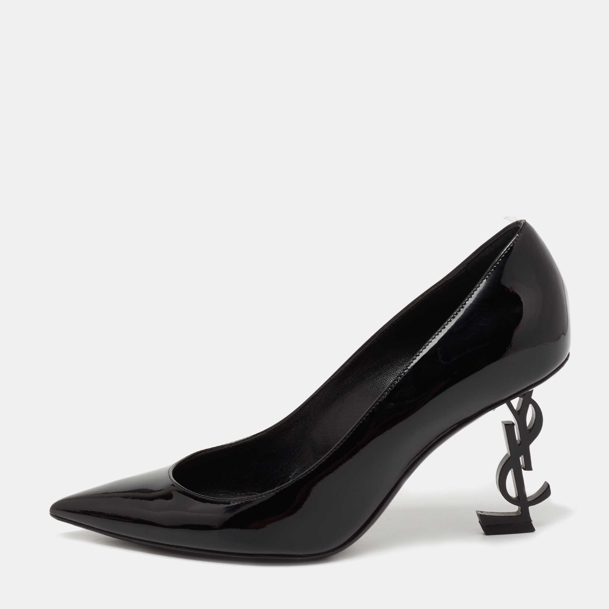 Pre Owned Saint Laurent Black Patent Leather Opyum Pointed Toe Pumps Size 36.5