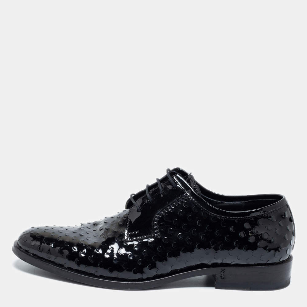 Saint Laurent Black Laser Cut Patent Leather Lace Up Derby Size 39