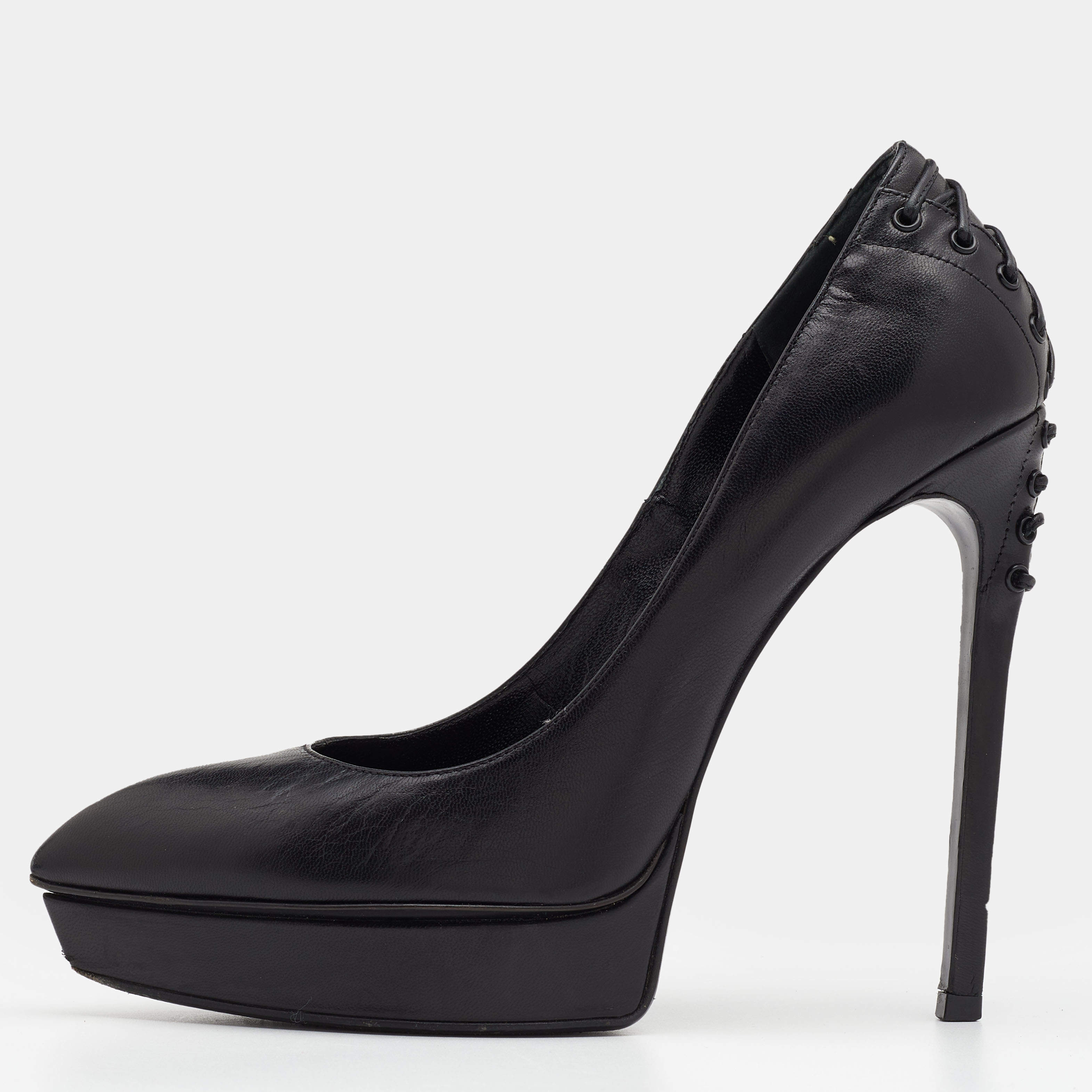 Saint Laurent Black Leather Pointed Toe Pumps Size 38