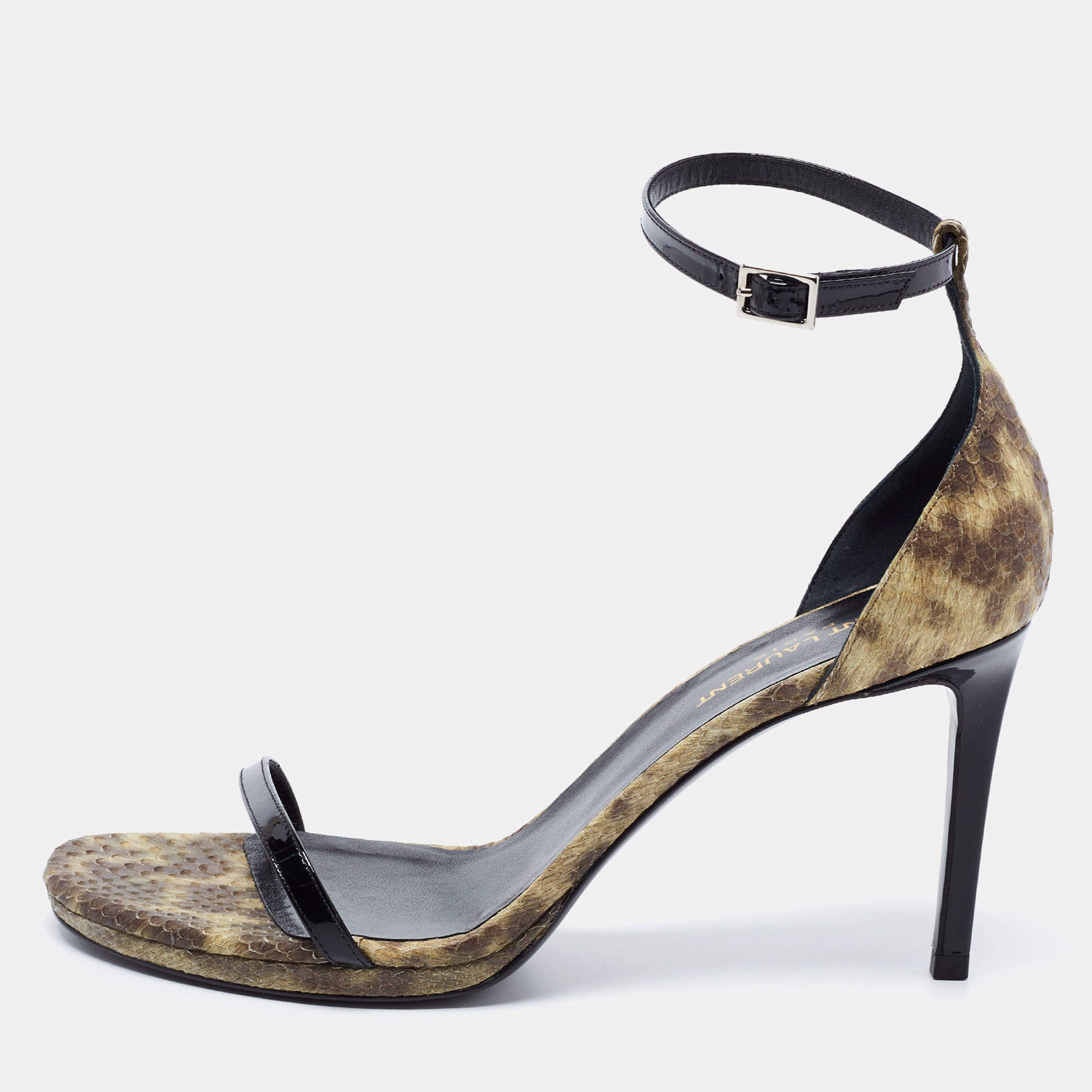Pre Owned Saint Laurent Multicolor Patent Leather and Python Embossed Leather Jane Sandals Size 39.5
