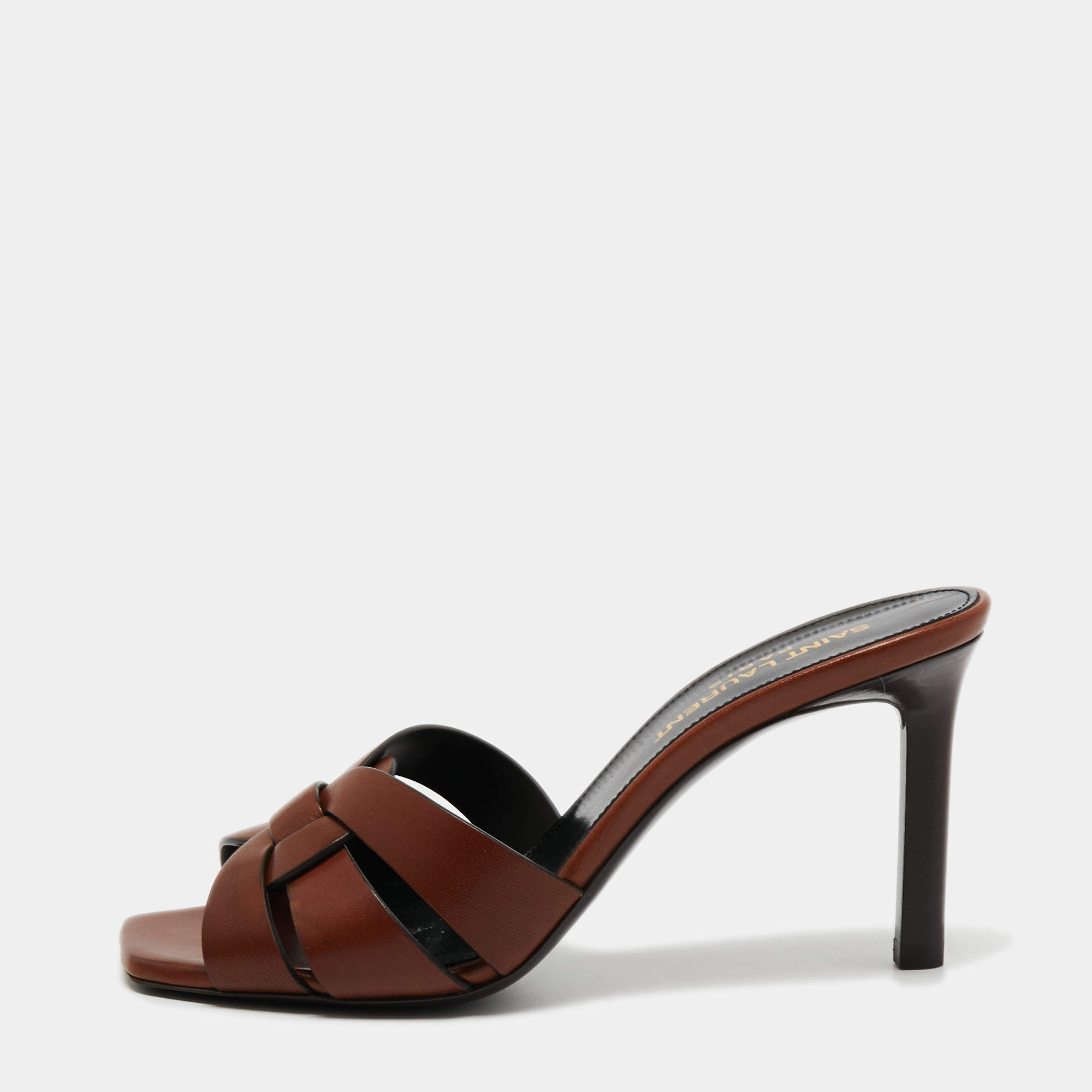 Pre Owned Saint Laurent Tan Leather Tribute Stiletto Sandals Size 35.5