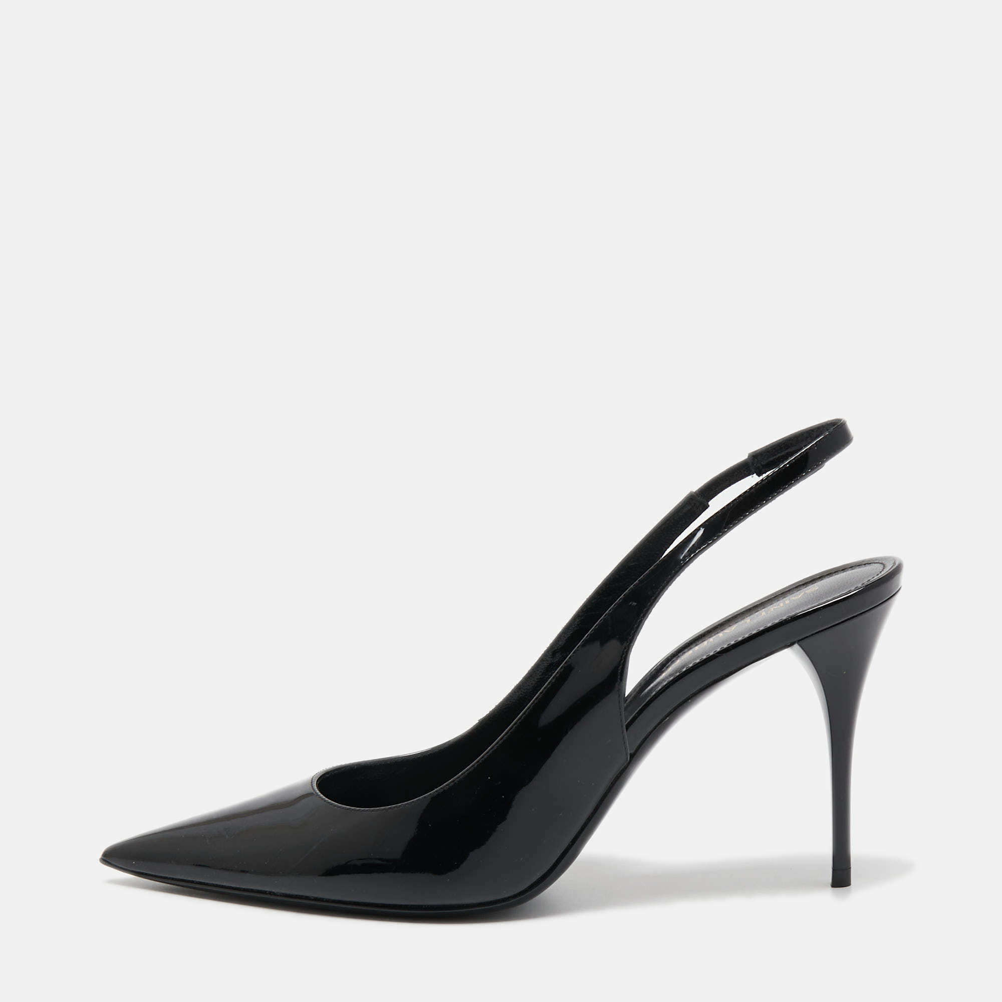 Saint Laurent ブラック ハイヒール 38.5 Saint Laurent Black Patent Leather Slingback Pumps Size 38.5