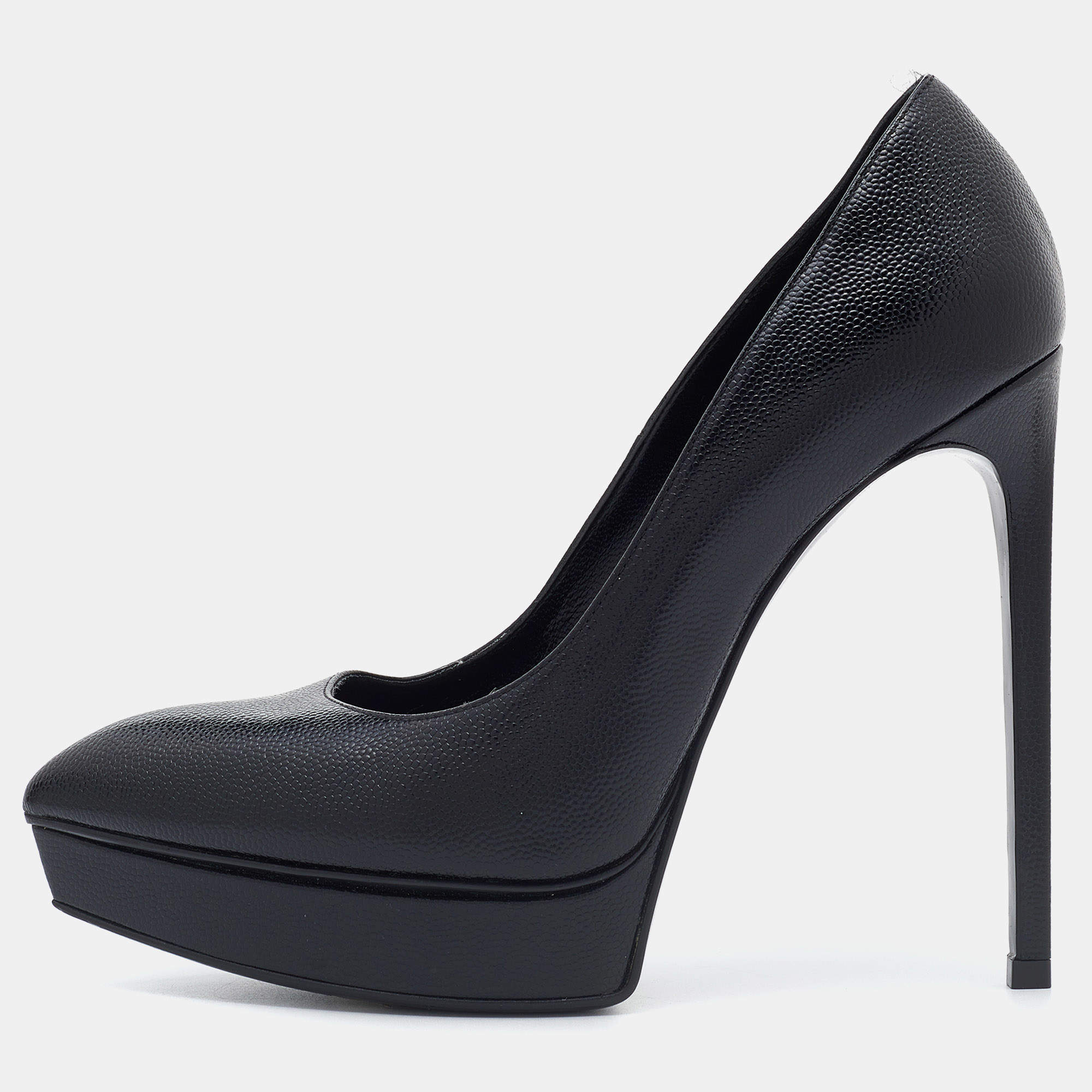 Pre Owned Saint Laurent Black Leather Janis Pointed Toe Pumps Size 38