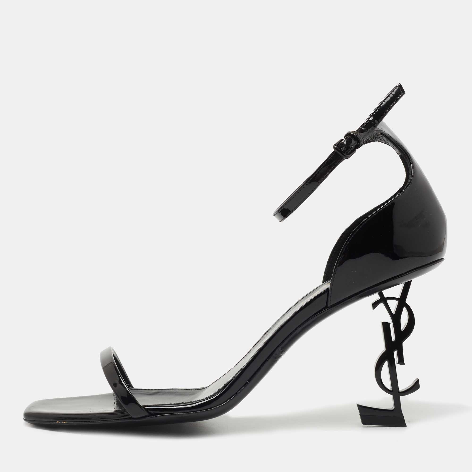Pre Owned Saint Laurent Paris Black Patent Leather Opyum Sandals Size 39