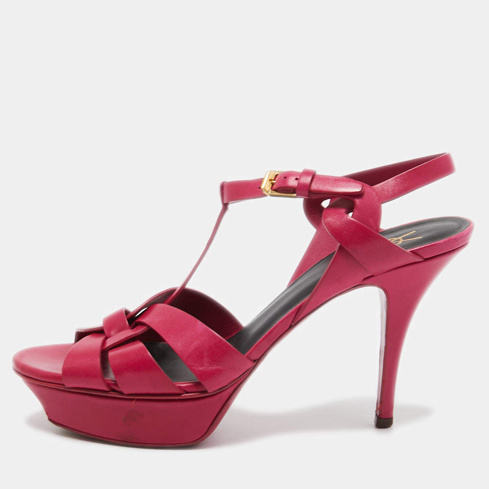 Pre Owned Saint Laurent Pink Leather Tribute Sandals Size 39.5
