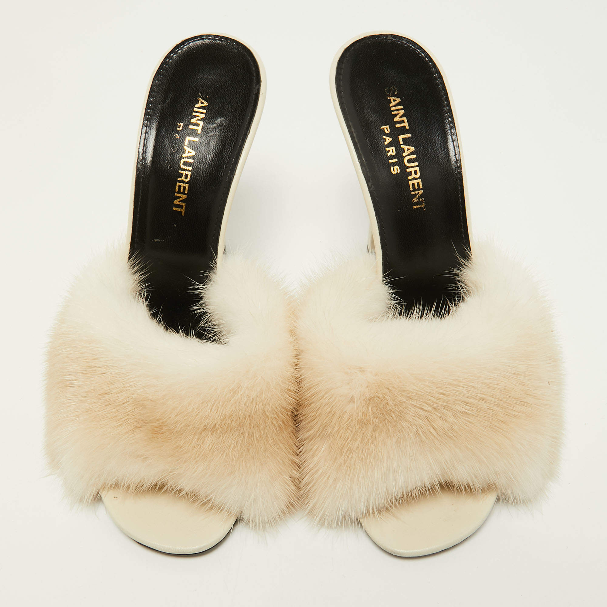 Saint Laurent Off White Mink Fur Roy Slide Sandals Size 36.5 Saint Laurent  Paris