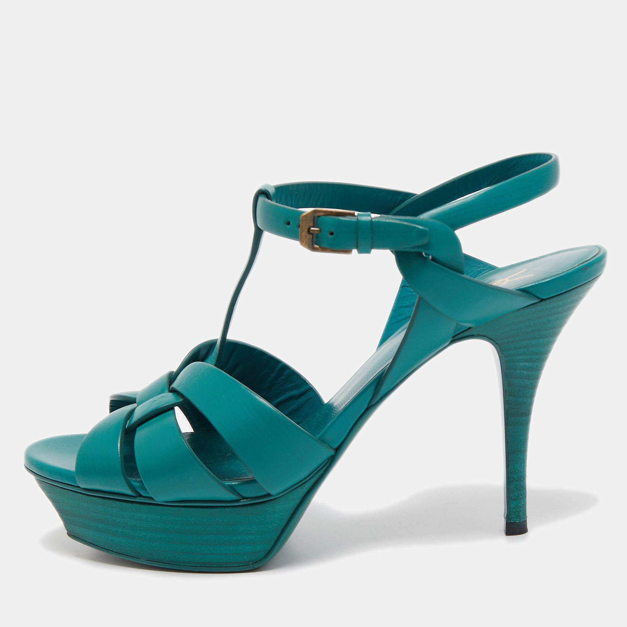 Saint Laurent Green Leather Tribute Sandals Size 39
