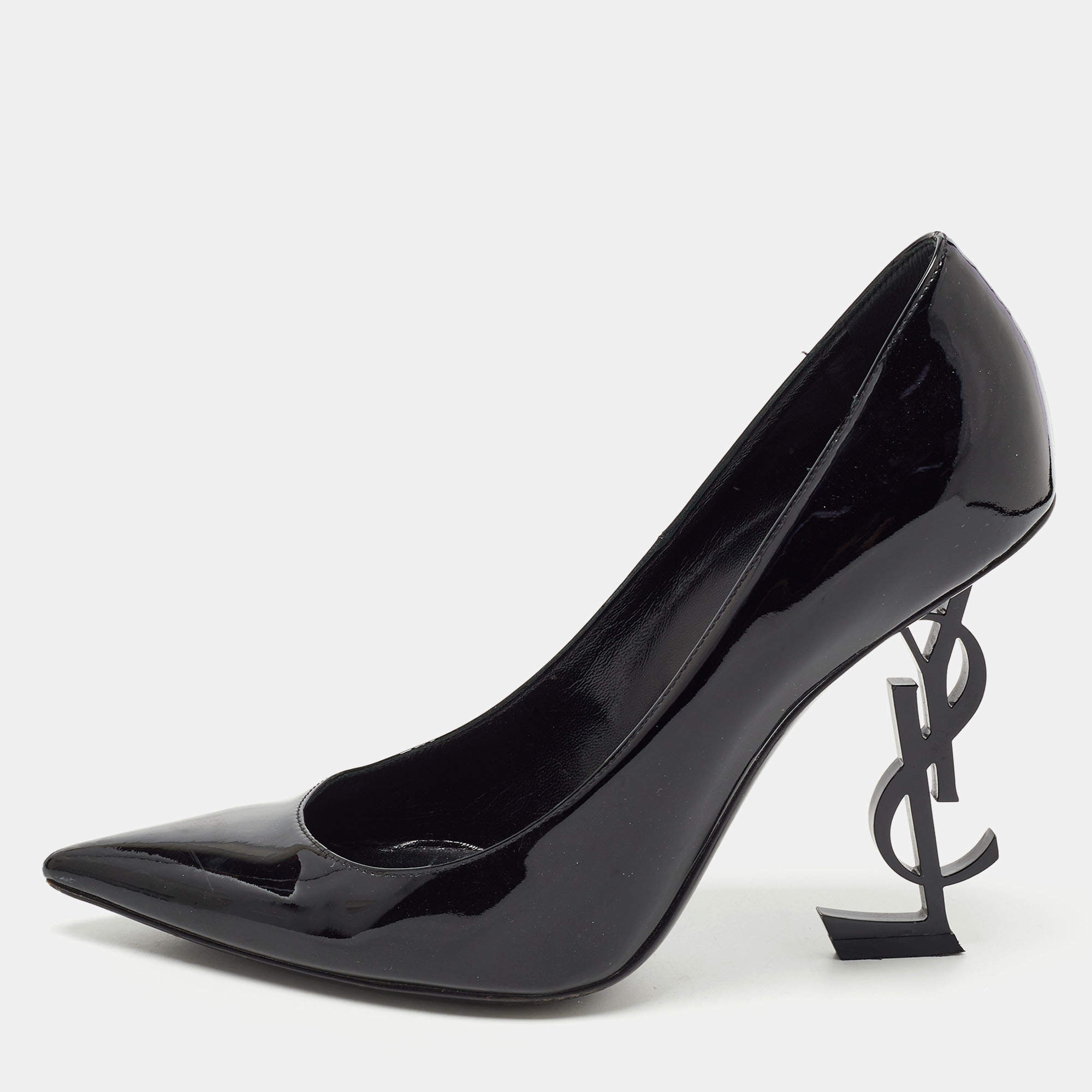 Pre Owned Saint Laurent Black Patent Leather Opyum Pumps Size 38