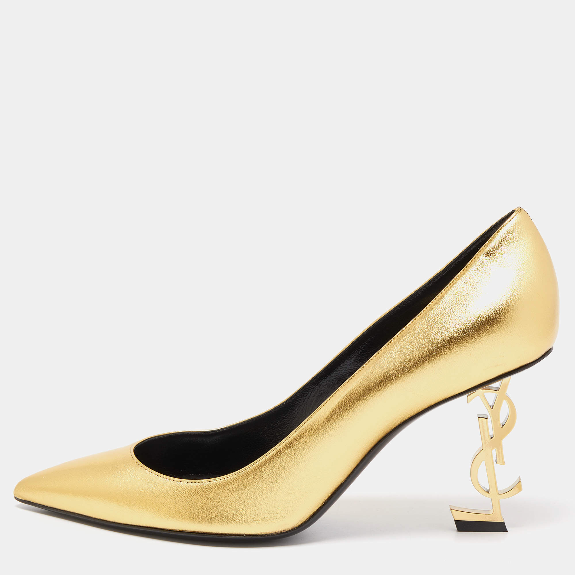 Pre Owned Saint Laurent Gold Leather Opyum Pumps Size 40