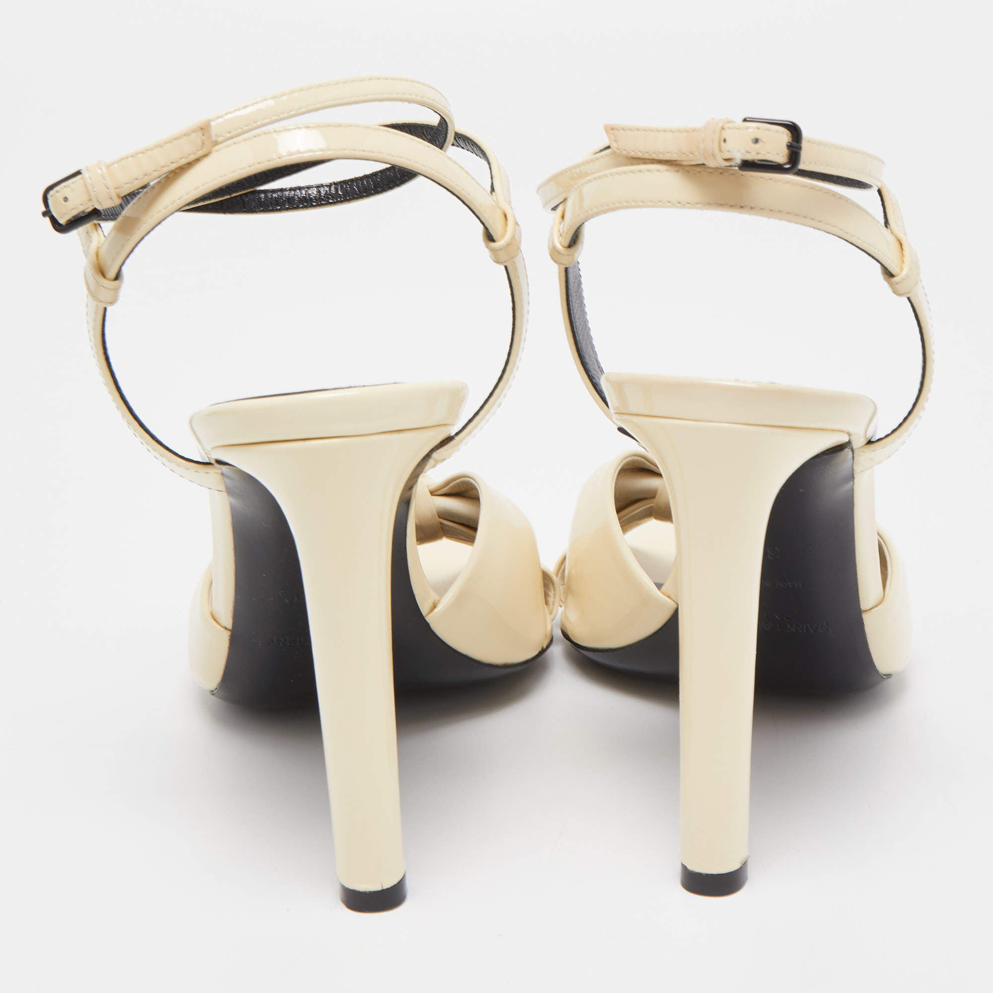 Saint Laurent Cream Patent Leather Amy Sandals Size 38 Saint Laurent Paris