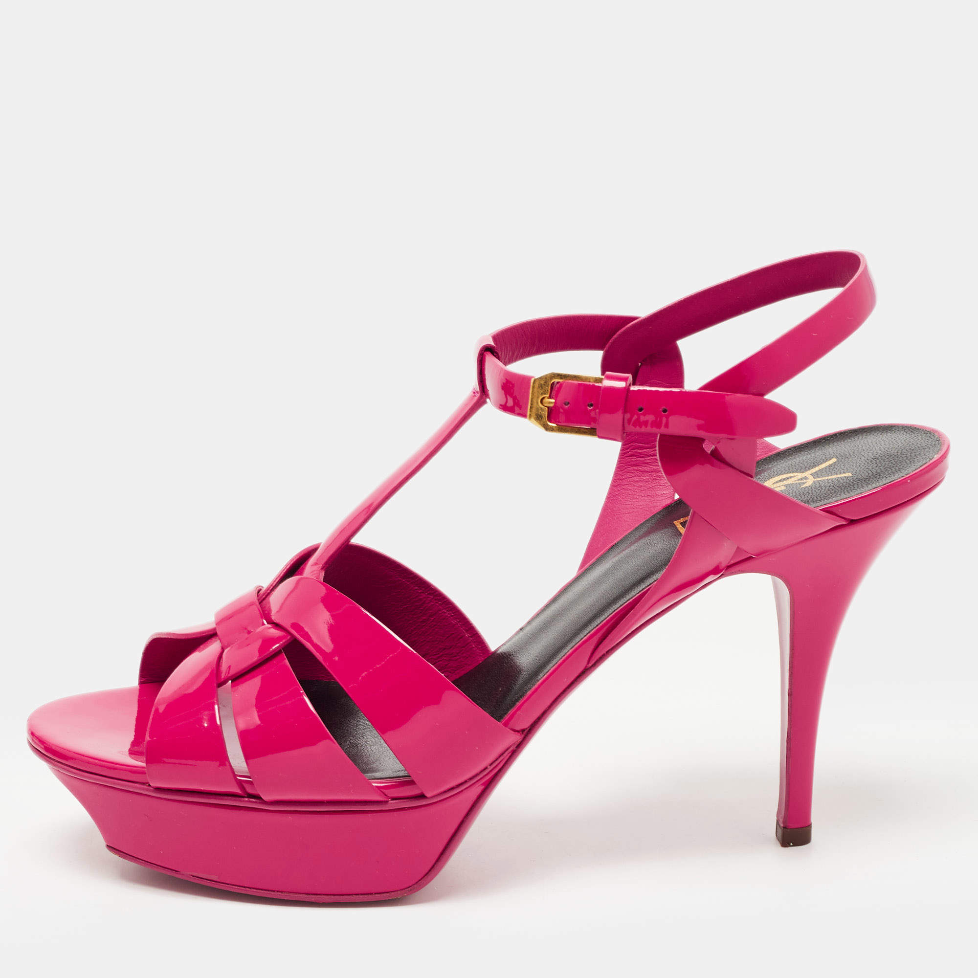 Pre Owned Saint Laurent Pink Patent Leather Tribute Sandals Size 40.5