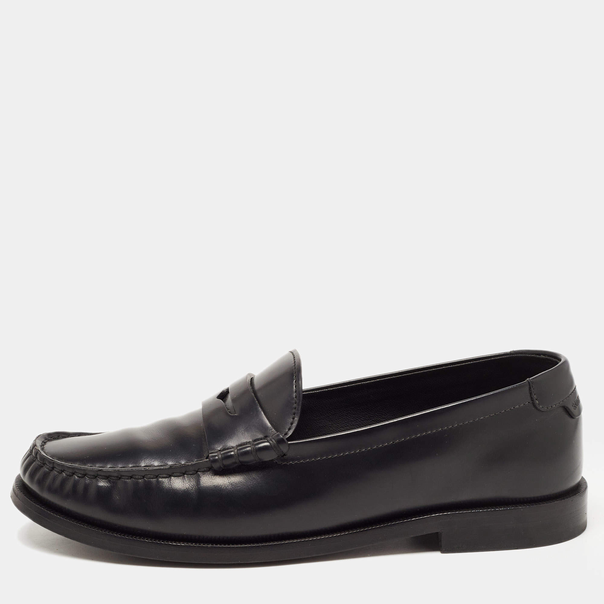 Saint Laurent Black Leather Penny Slip On Loafers Size 38.5