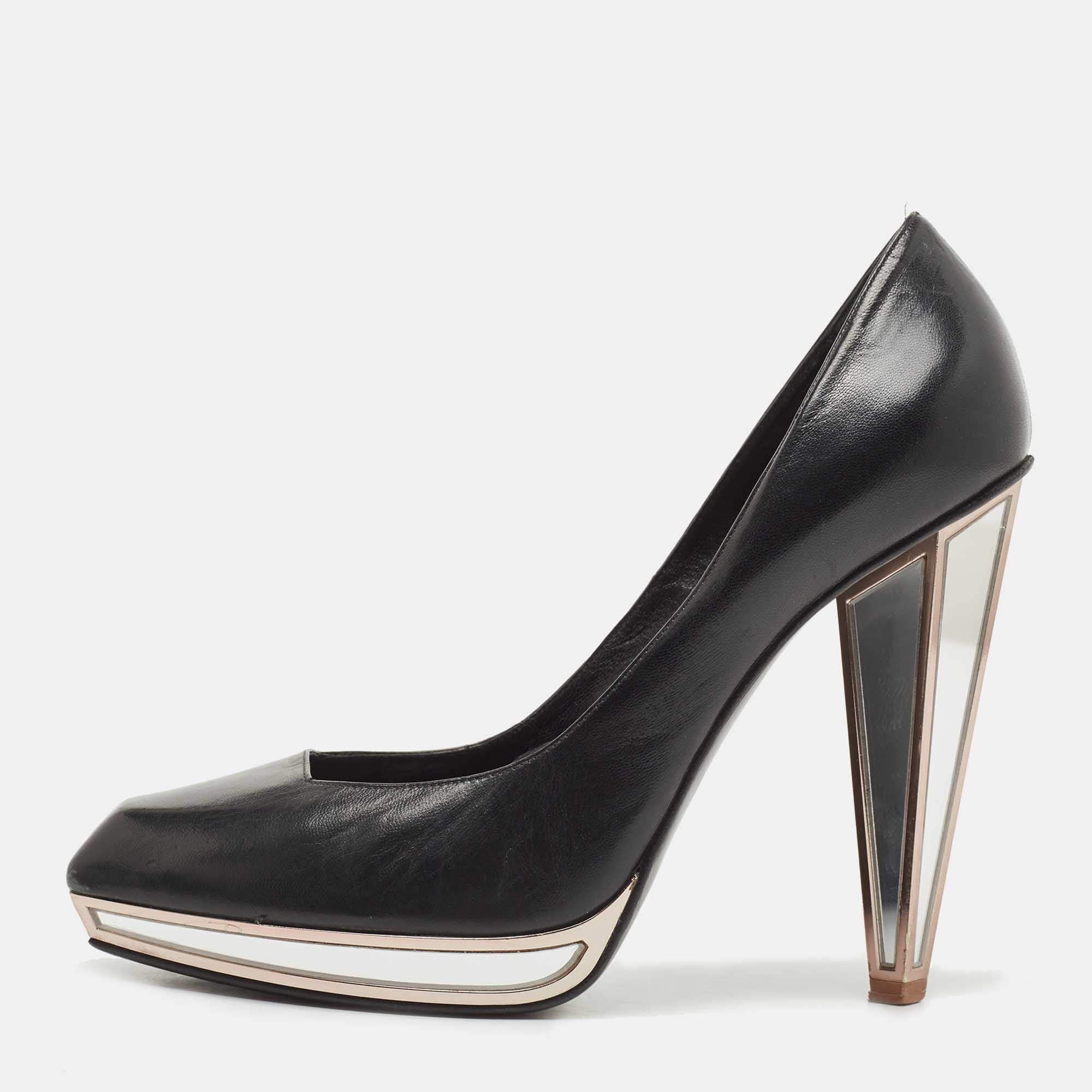 Pre Owned Saint Laurent Black Leather Square Toe Pumps Size 40