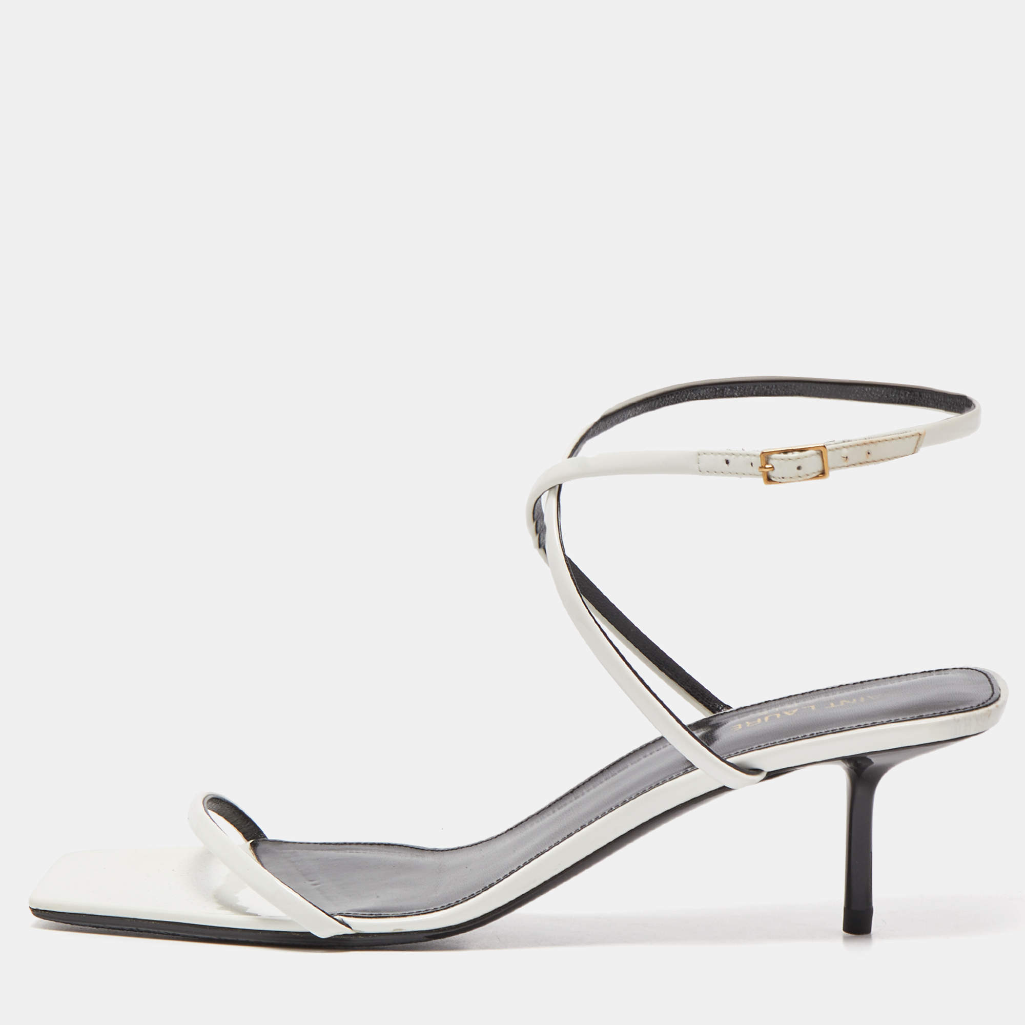 Saint Laurent White Patent Leather Strappy Sandals Size 42