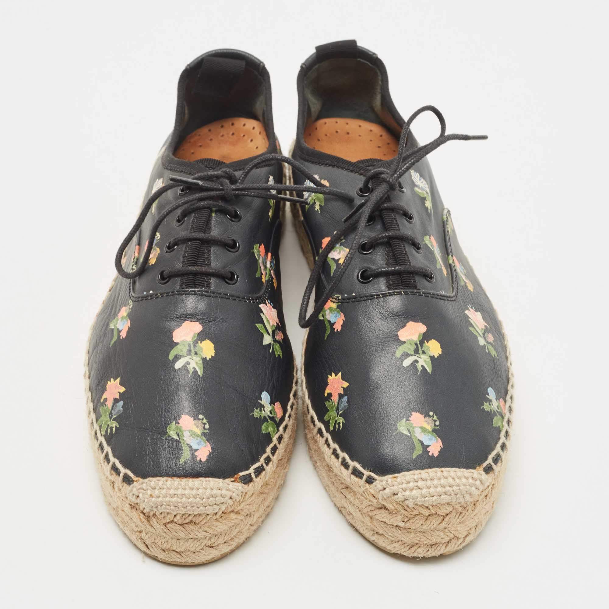 Saint Laurent Black Floral Print Leather Espadrille Platform Sneakers Size  39.5 Saint Laurent Paris