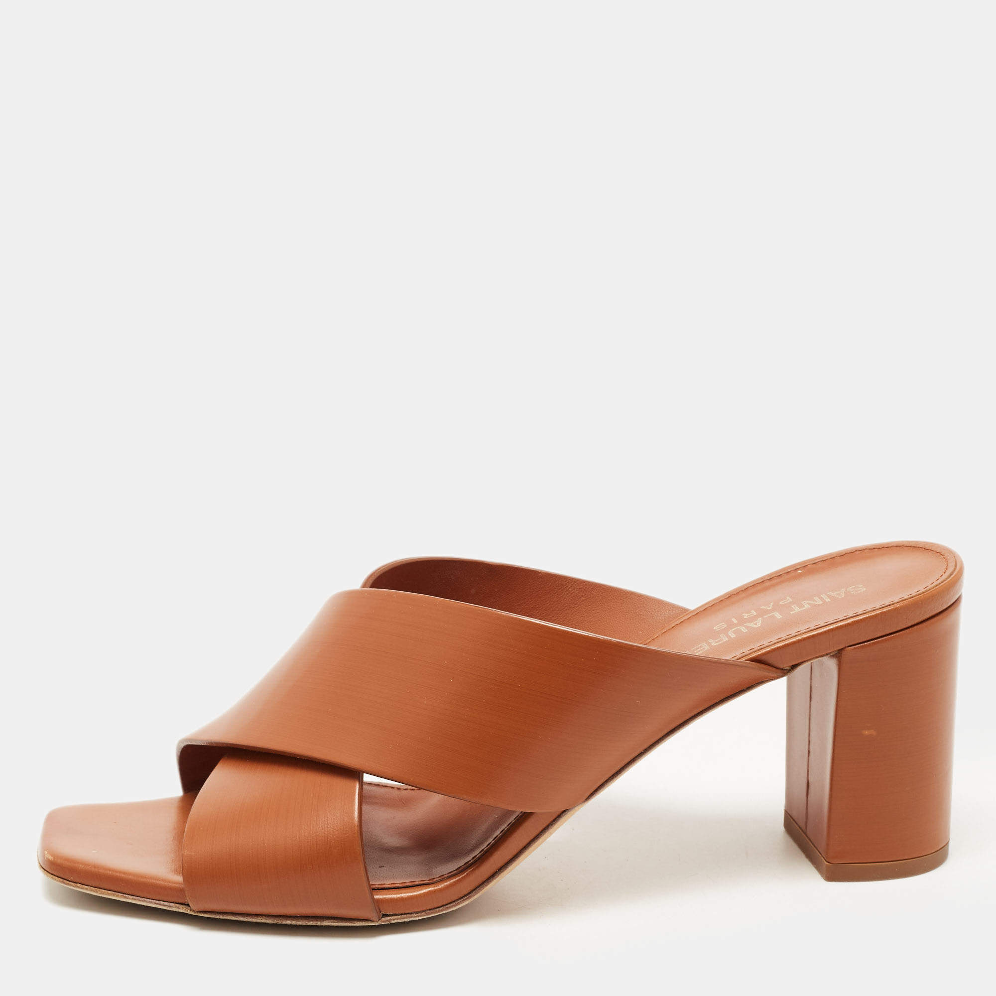 Pre Owned Saint Laurent Brown Leather Loulou Slide Sandals Size 38.5