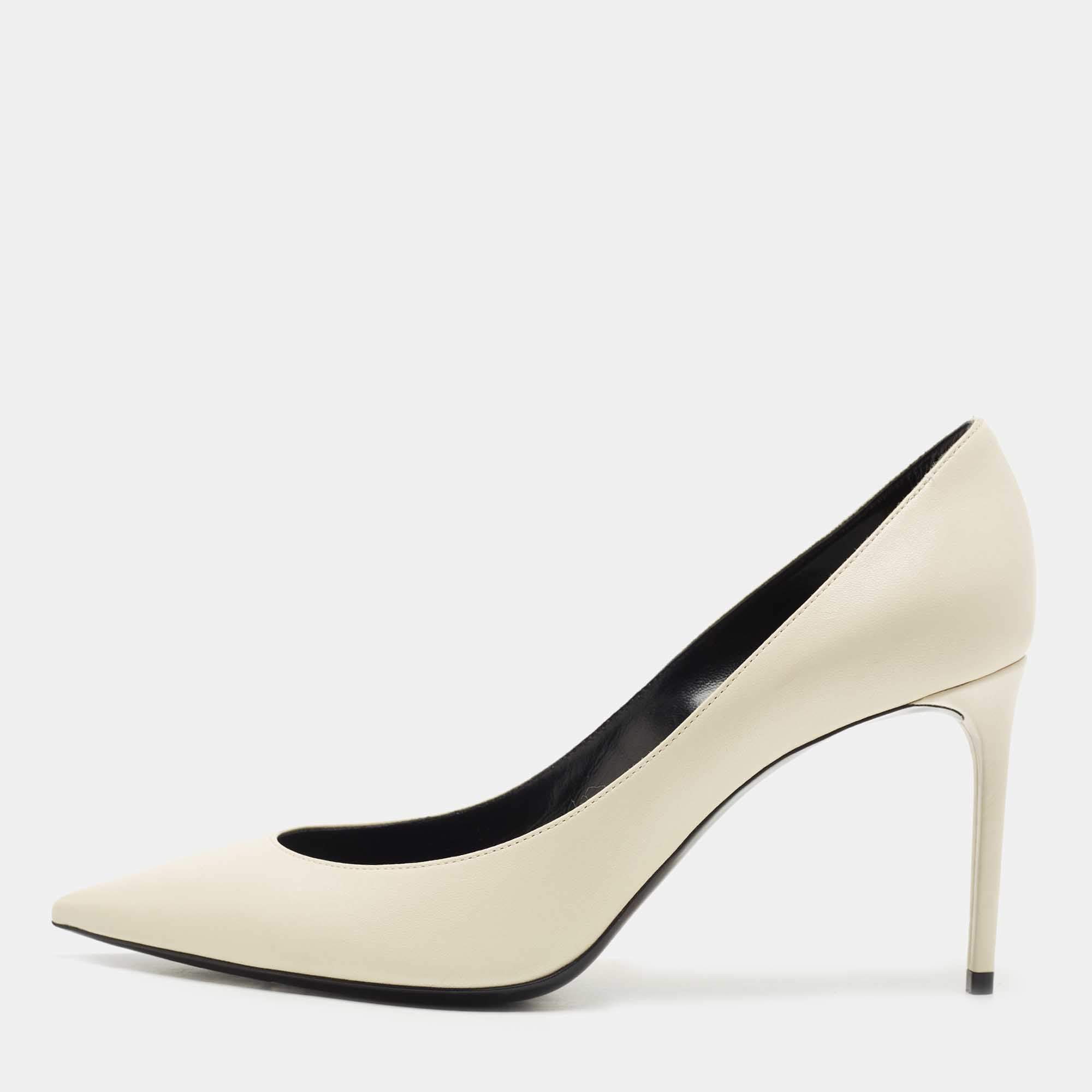Pre Owned Saint Laurent White Leather Pointed Toe Pumps Size 38.5