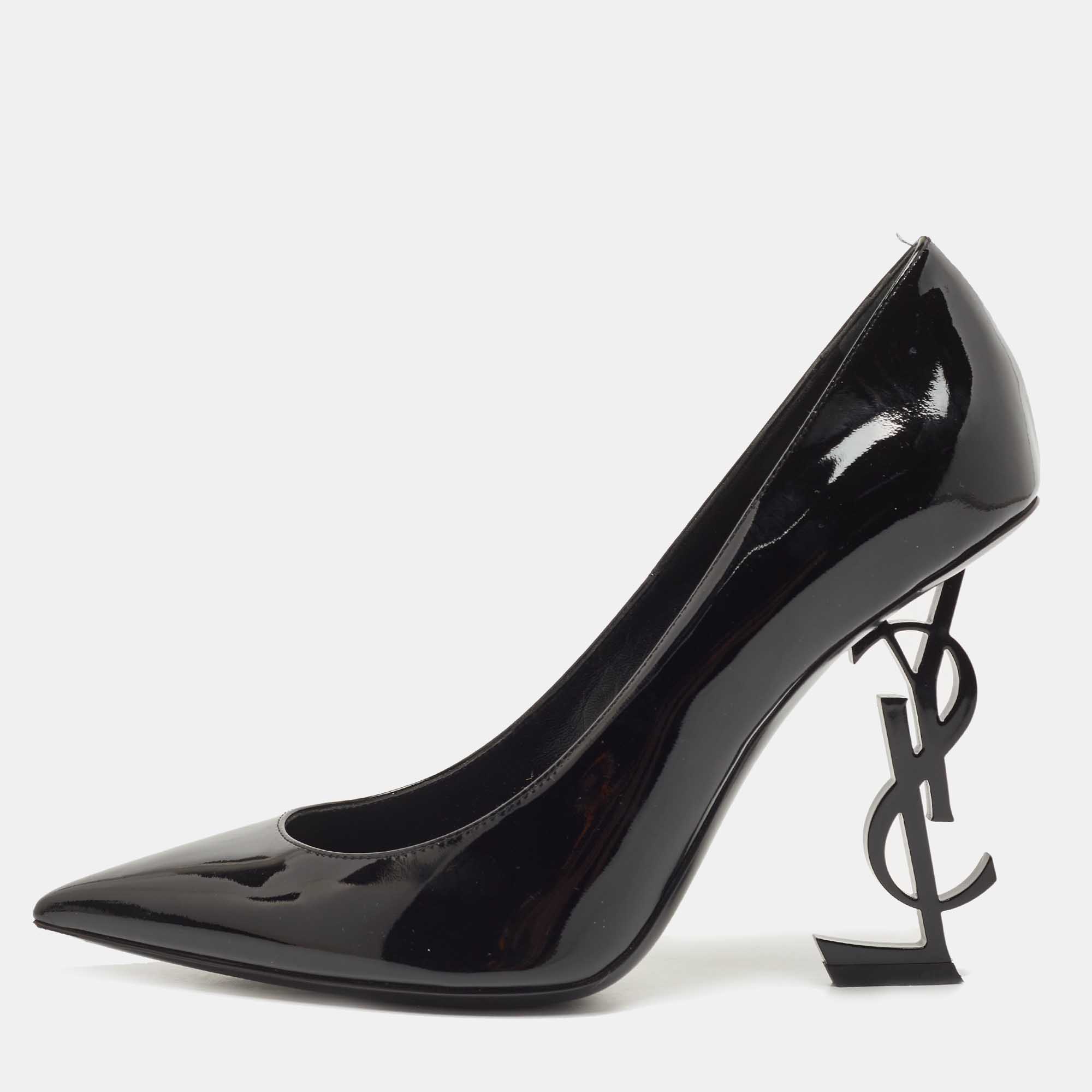 Saint Laurent Black Patent Opyum Pointed Toe Pumps Size 38