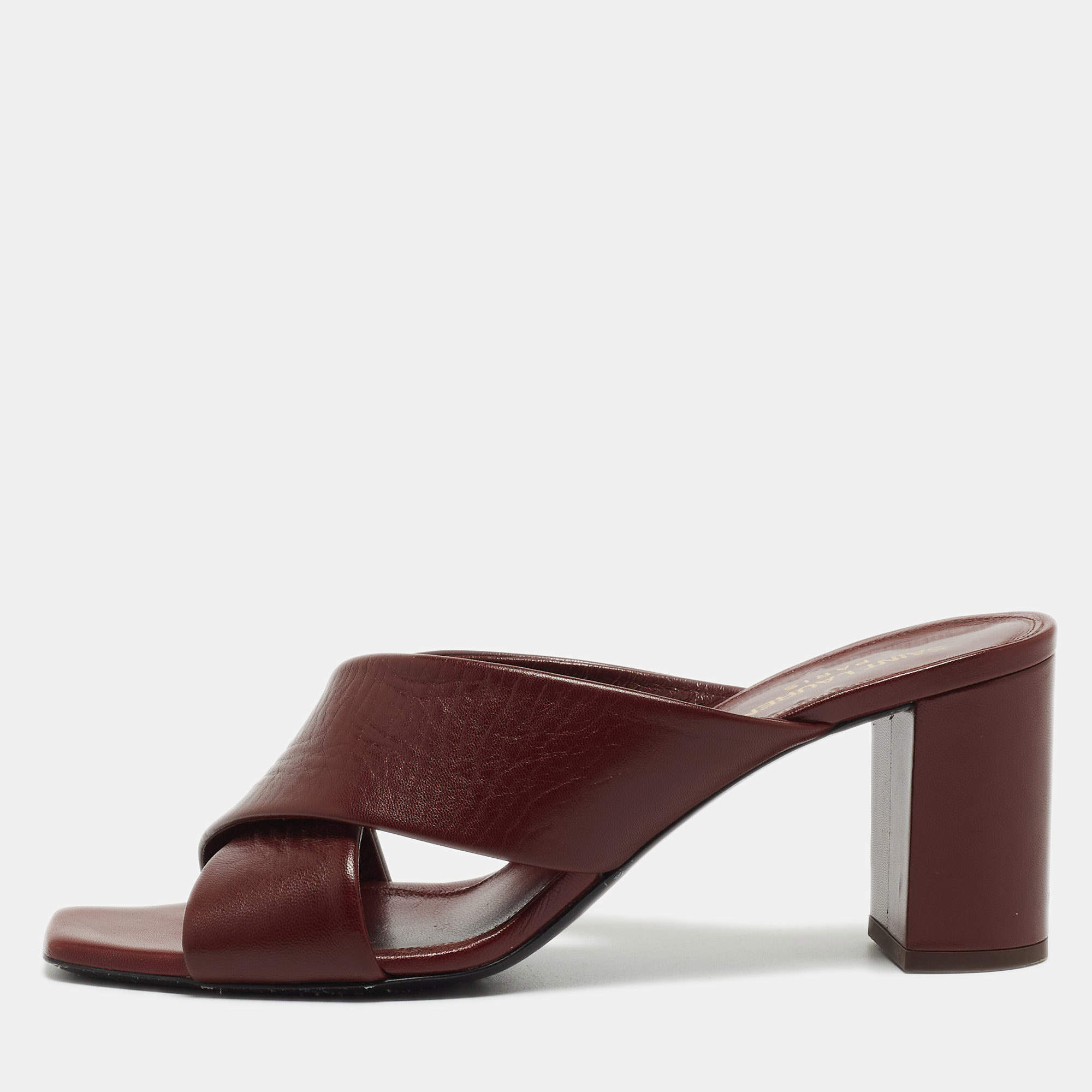 Pre Owned Saint Laurent Burgundy Leather Loulou Slides Size 40