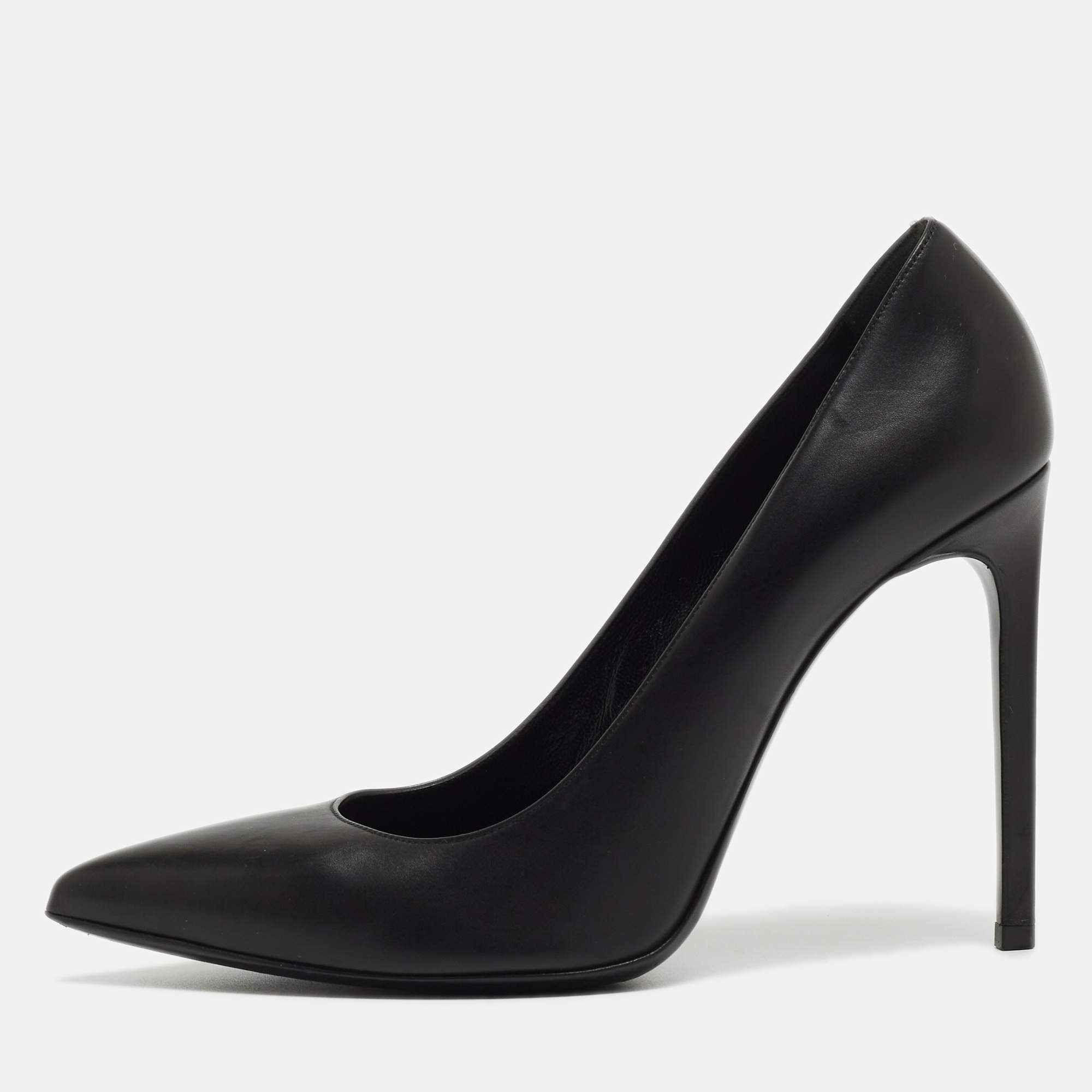 Saint Laurent Paris Black Leather Anja Pointed Toe Pumps Size 40