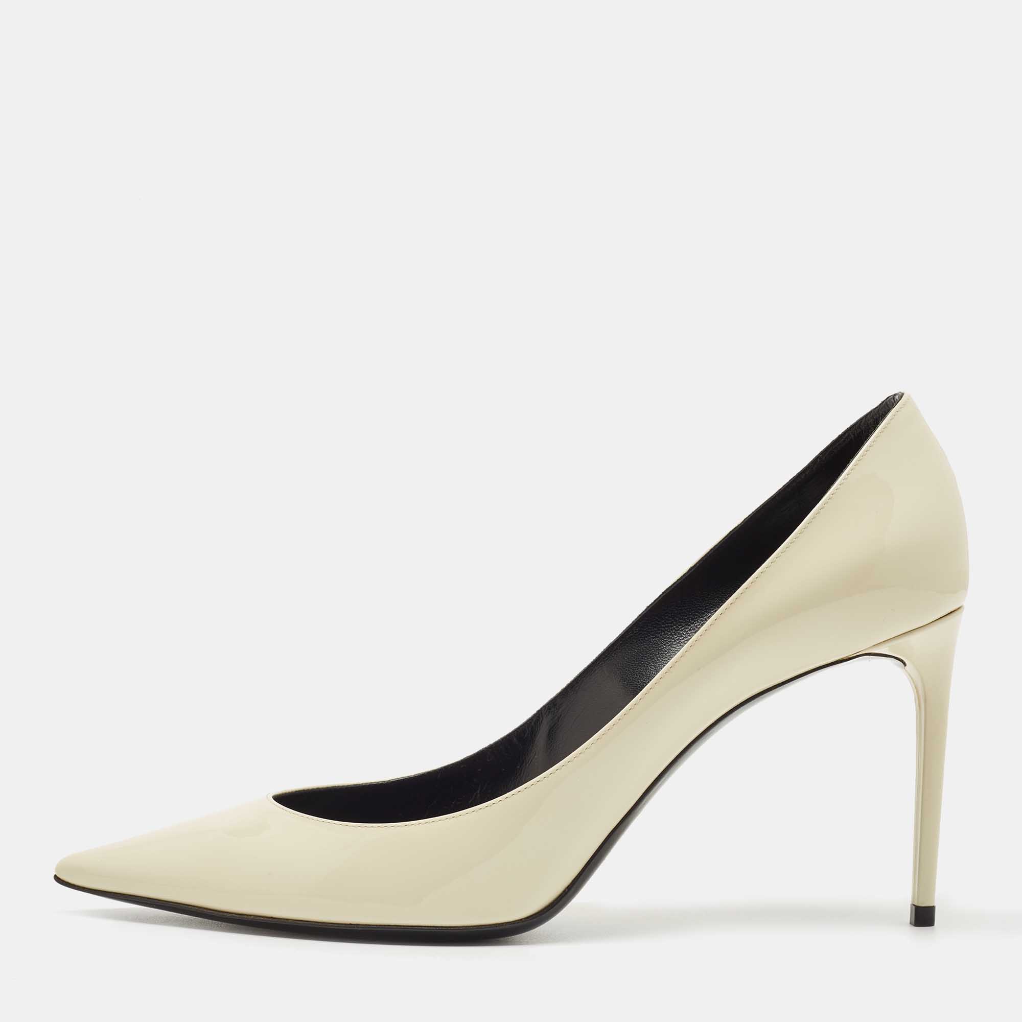 Pre Owned Saint Laurent Paris White Patent Leather Anja Pointed Toe Pumps Size 40