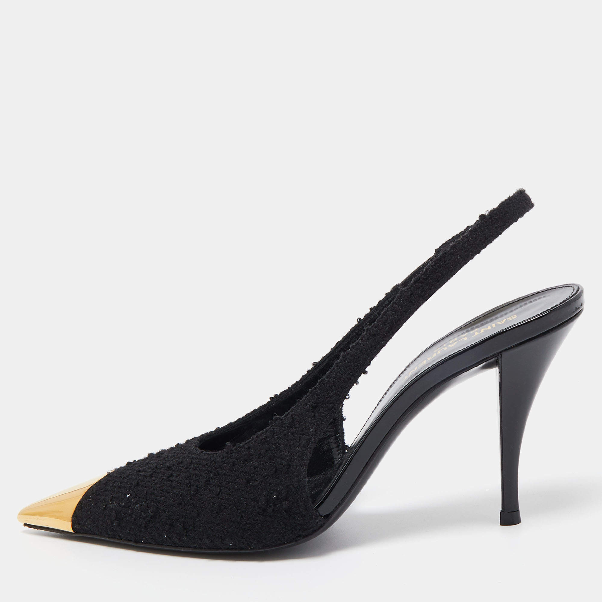 Saint Laurent Black Tweed Vesper Slingback Pumps Size 38 Saint Laurent Black Tweed Vesper Slingback Pumps Size 38