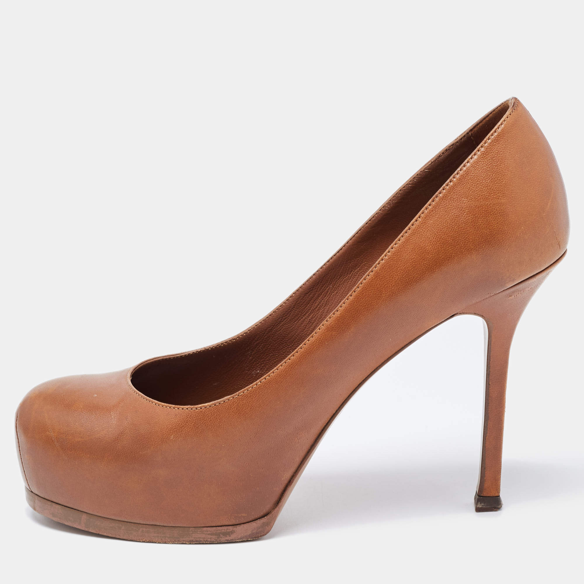 Saint Laurent Brown Leather Tribtoo Pumps Size 37