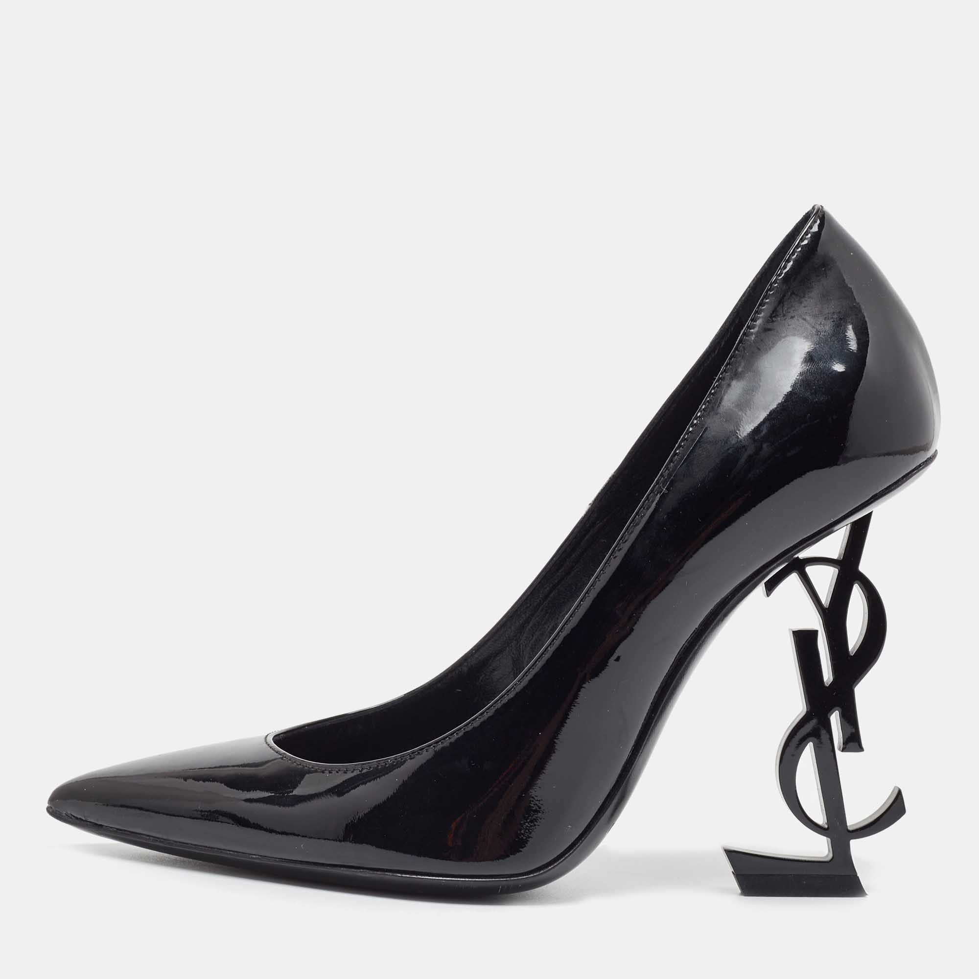 Pre Owned Saint Laurent Black Patent Leather Opyum Pointed Toe Pumps Size 35