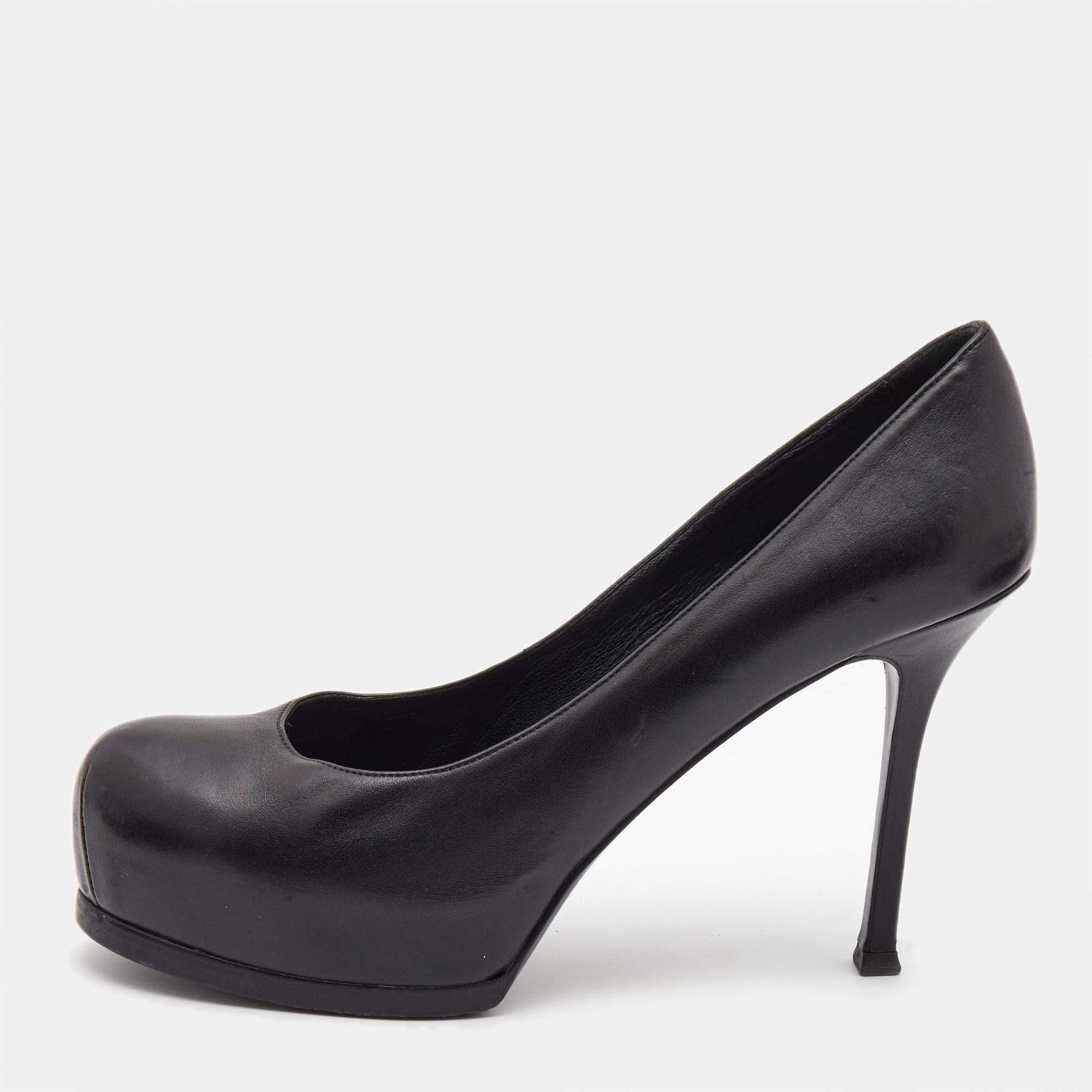 Pre Owned Saint Laurent Black Leather Tribtoo Pumps Size 39.5