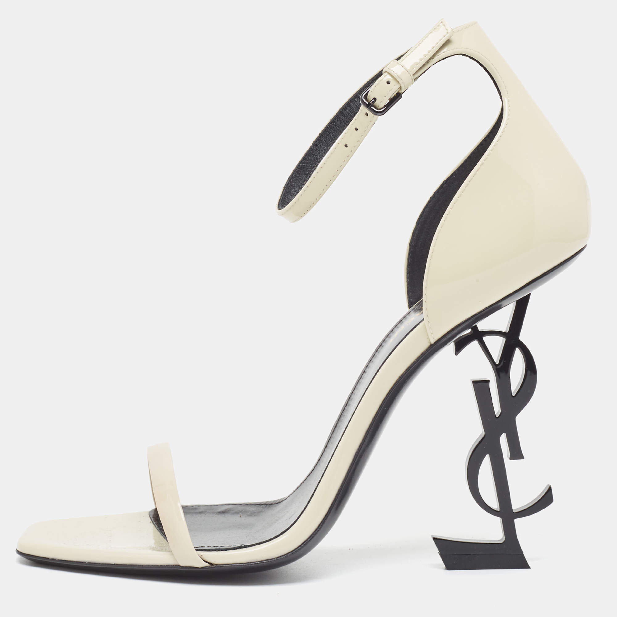 Pre Owned Saint Laurent Cream Patent Leather Opyum Sandals Size 38