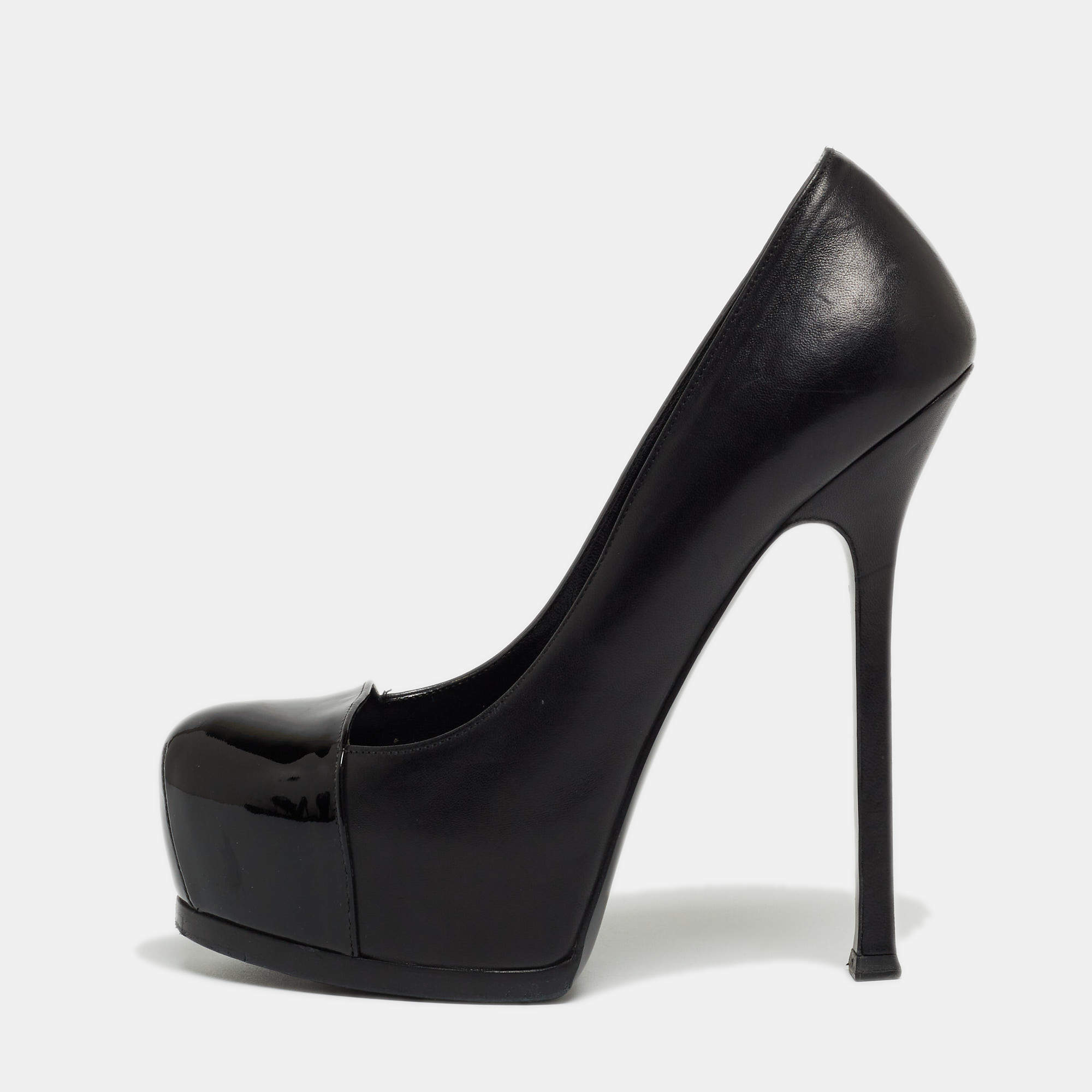 Saint Laurent Black Patent and Leather Tribtoo Platform Pumps Size 38.5