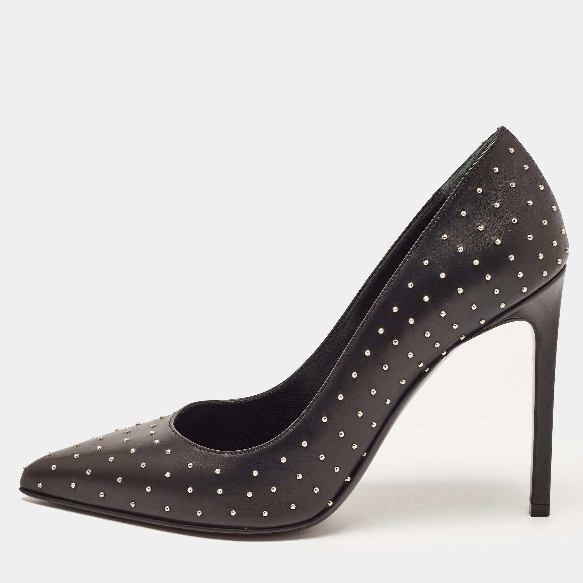 Saint Laurent Black Studded Leather Pointed Toe Pumps Size 38
