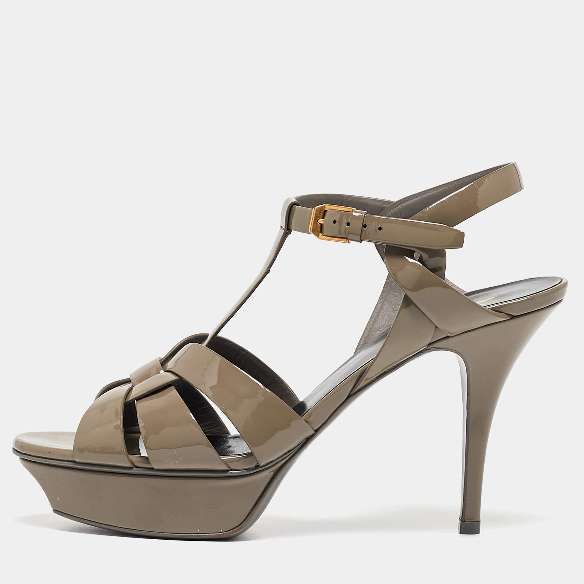 Saint Laurent Grey Patent Tribute Sandals Size 40