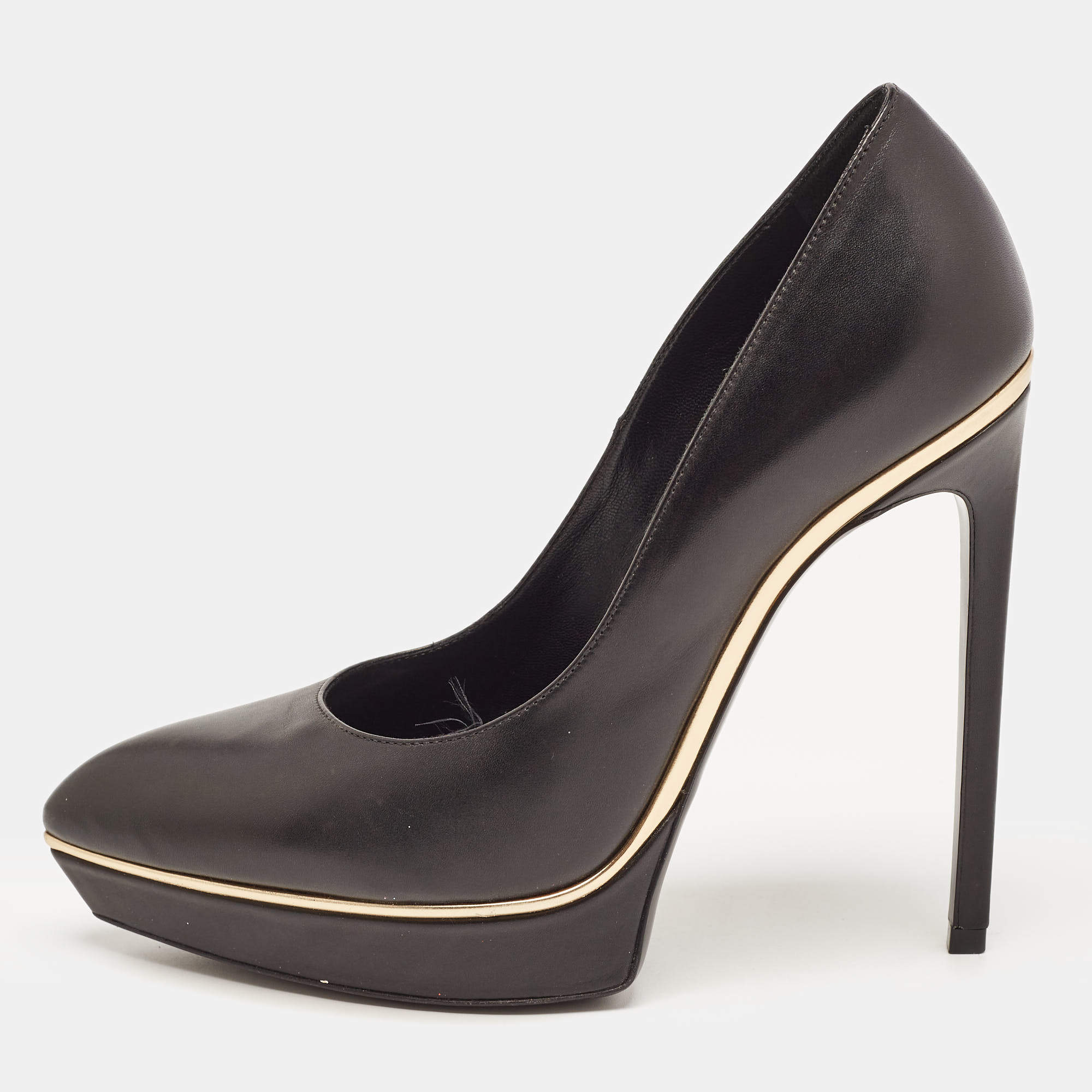 مملوكة مسبقًا Saint Laurent Black  Leather  Janis Pointed Toe Platform Pumps Size 39