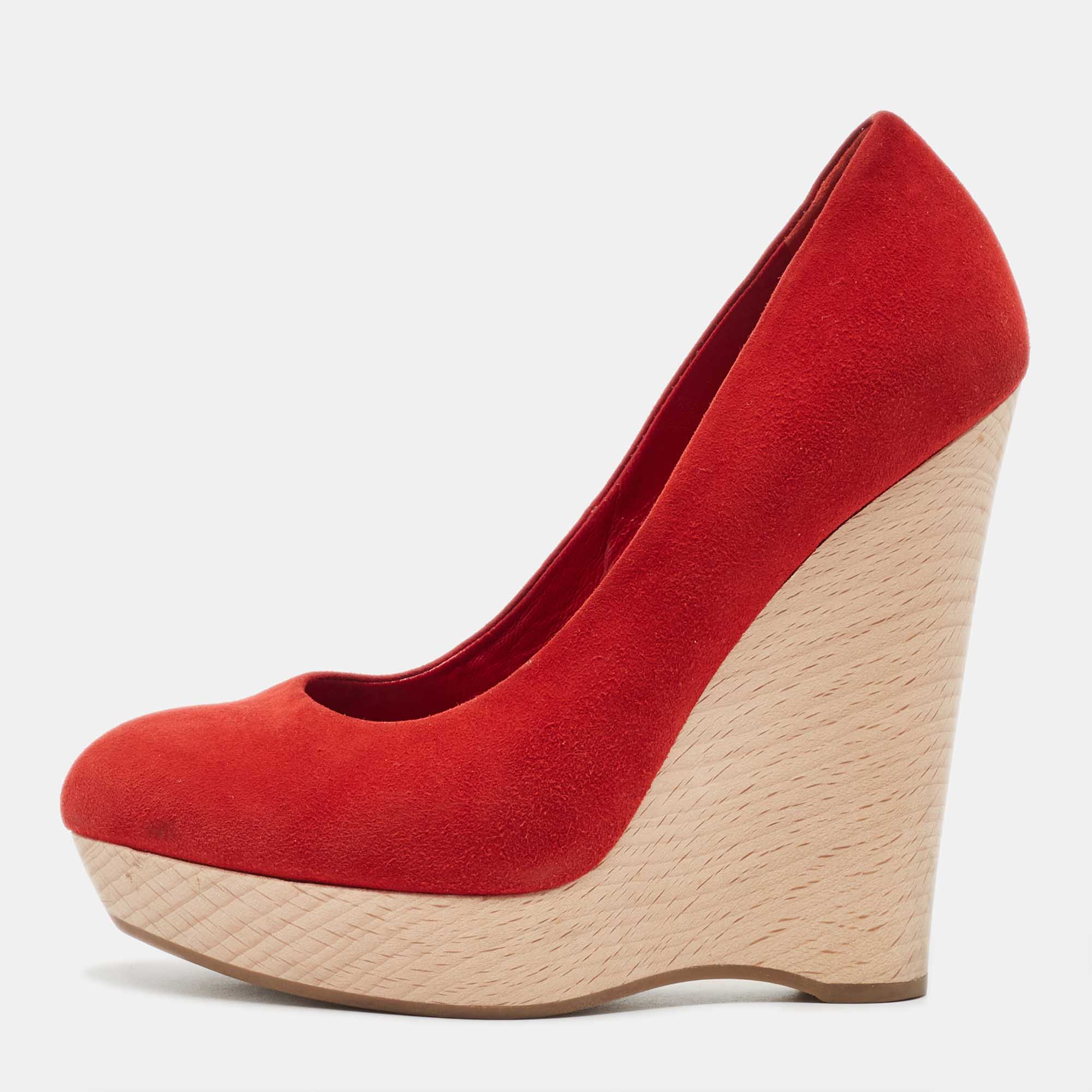 Saint Laurent Red Suede Wadge Sandals Size 35