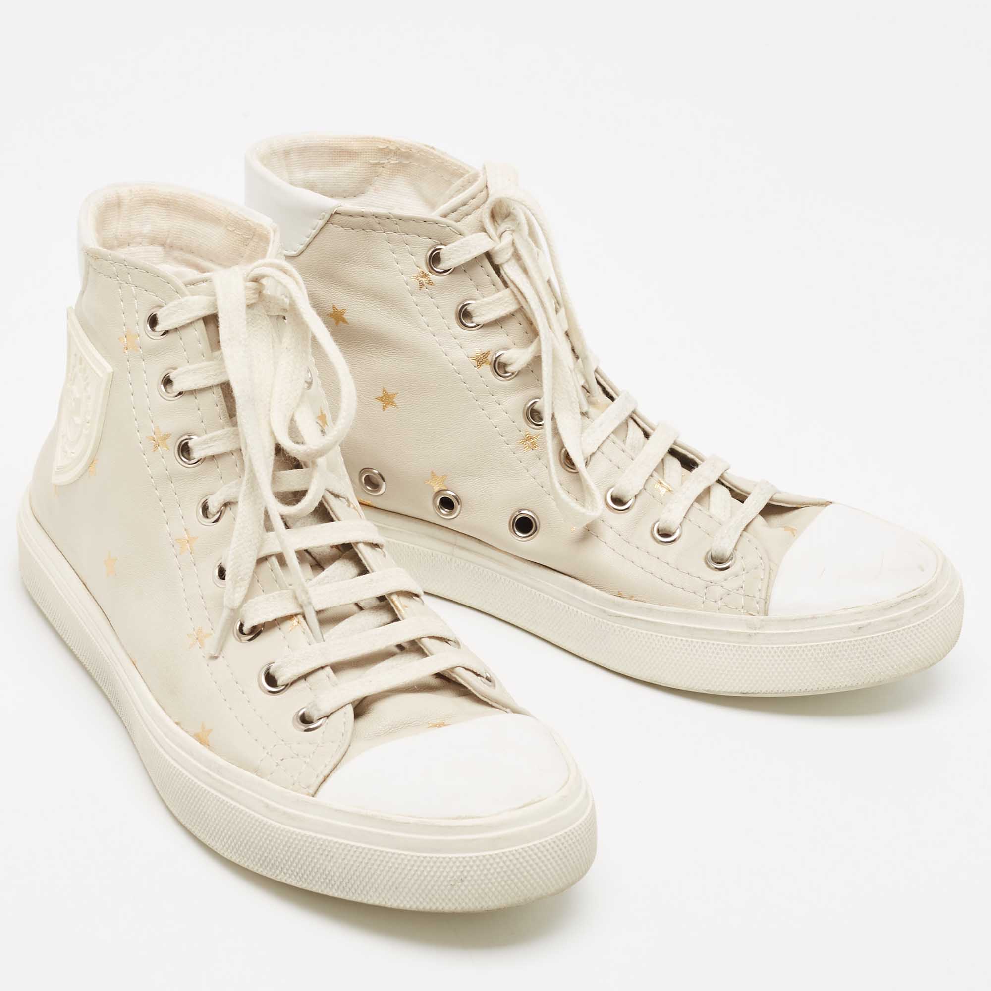 Saint Laurent Grey/White Leather Bedford Star Print High Top Sneakers Size  36
