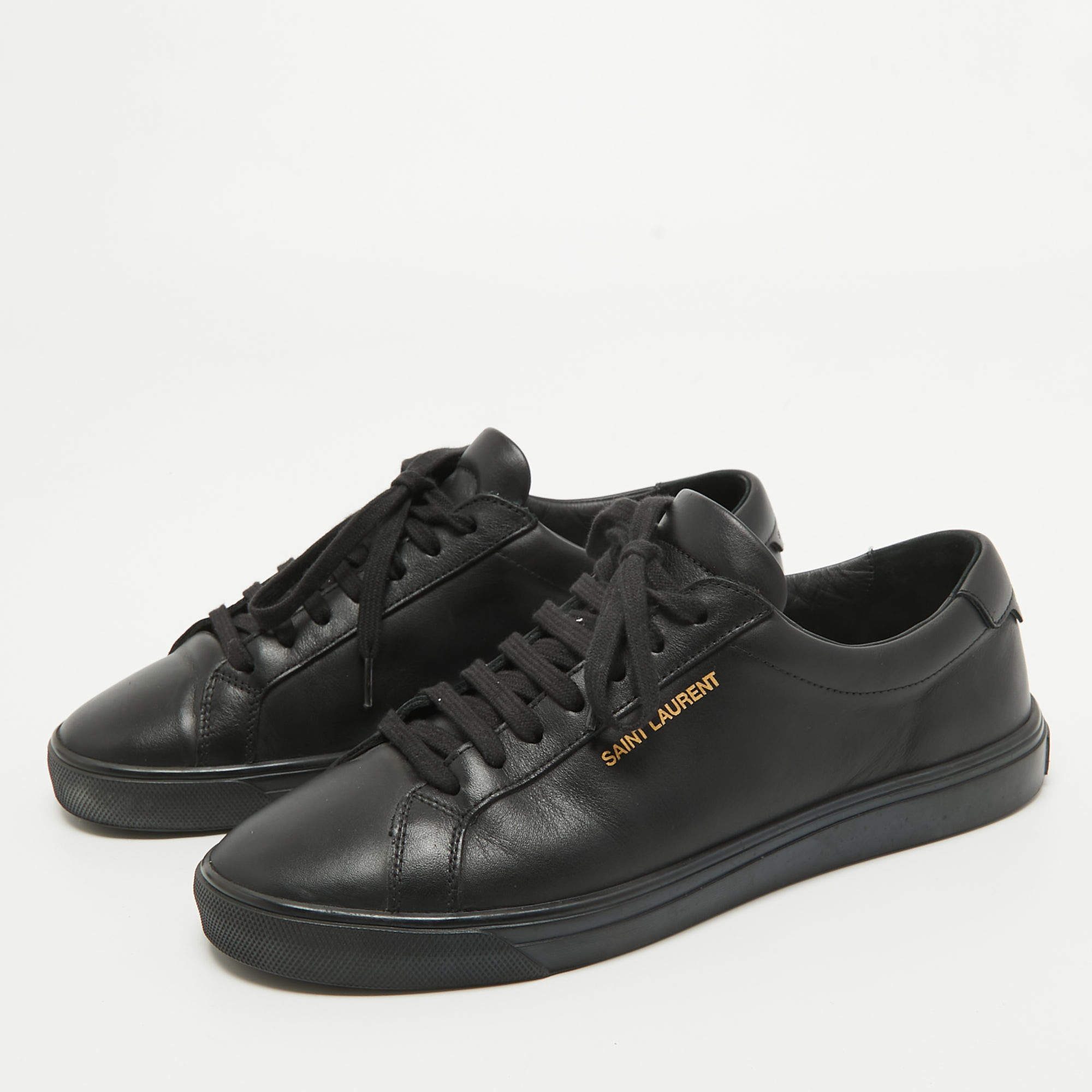 Saint Laurent Paris Black Leather Andy Low Top Sneakers Size 37