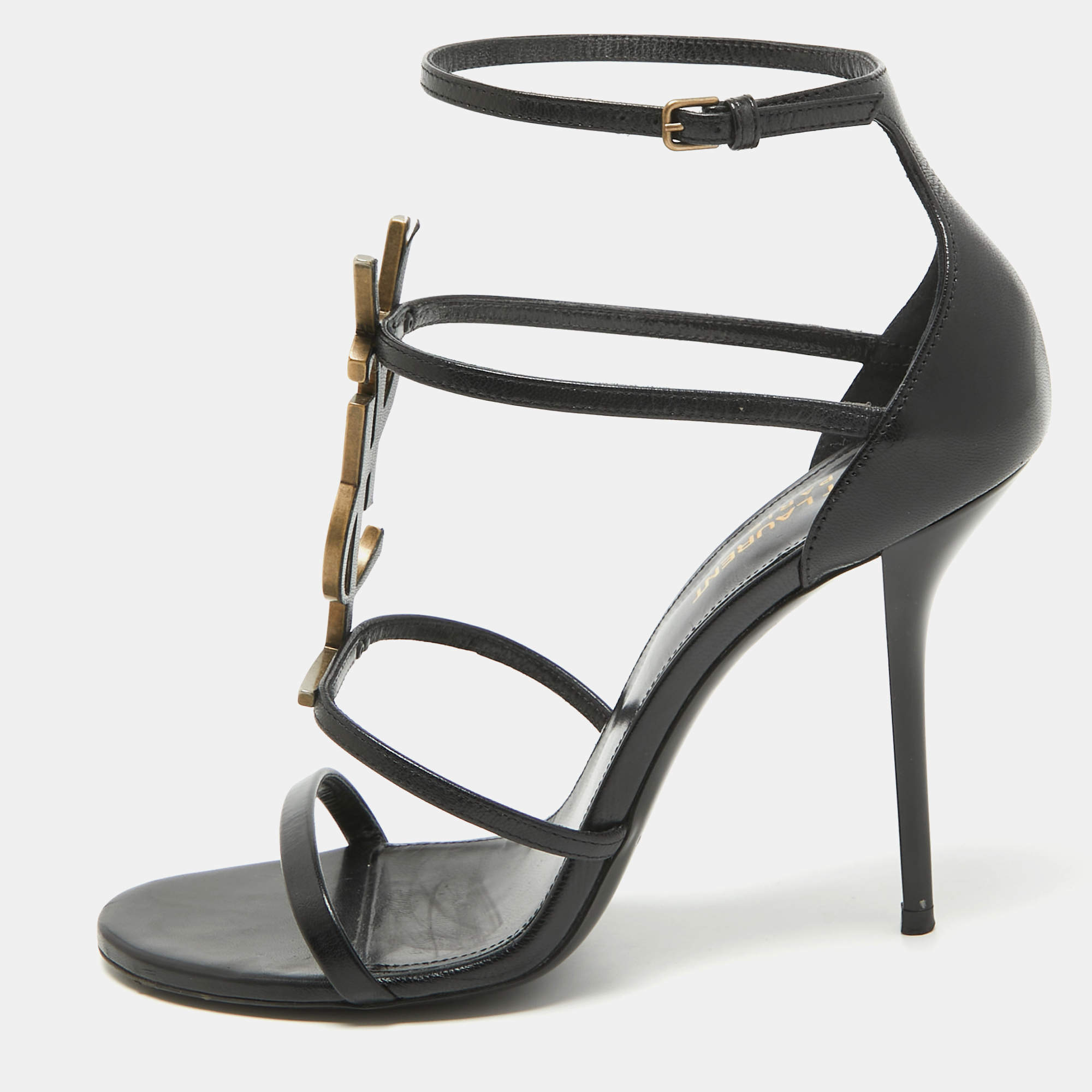 Pre Owned Saint Laurent Paris Black Leather Cassandra Ankle Strap Sandals Size 39