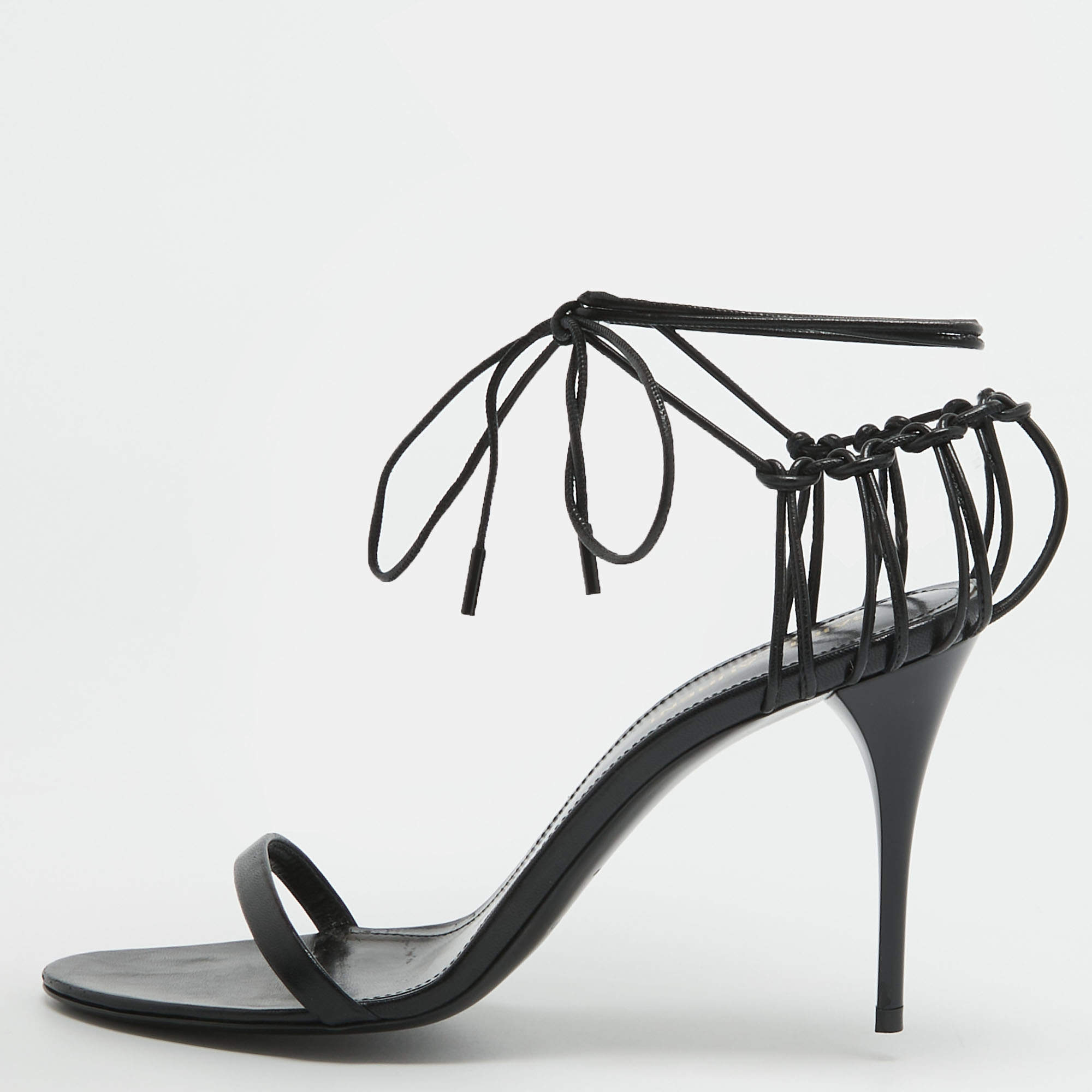 مملوكة مسبقًا Saint Laurent Black Leather Ankle Strap Sandals Size 38